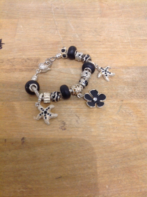 Sterling Silver & Black Charm Bracelet for Women - Elegant Fashion Jewelry Gift for Birthday, Anniversary, Valentine's Day - Perfect for Casual Wear, Office & Special Occasions