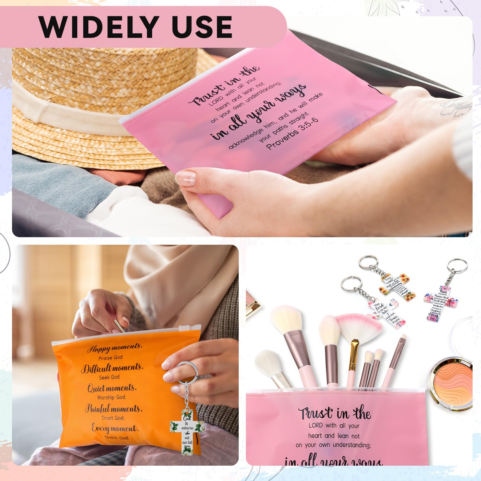 Christian Makeup Bags with Cross Keychain - 50pc Bulk Set for Women Travel & Gifts