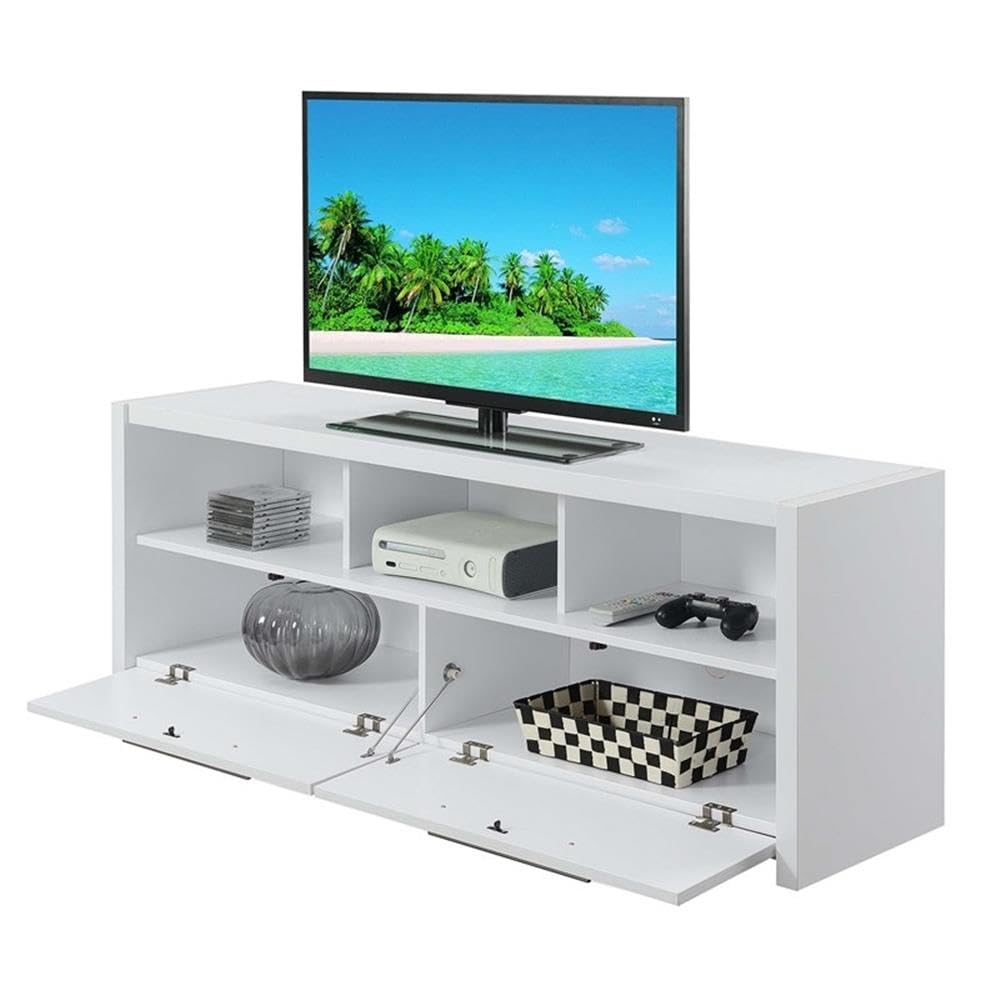 Pemberly Row 60 Inch White Wood TV Stand Entertainment Center with Storage - Modern TV Console for Living Room, Bedroom & Home Theater Setup