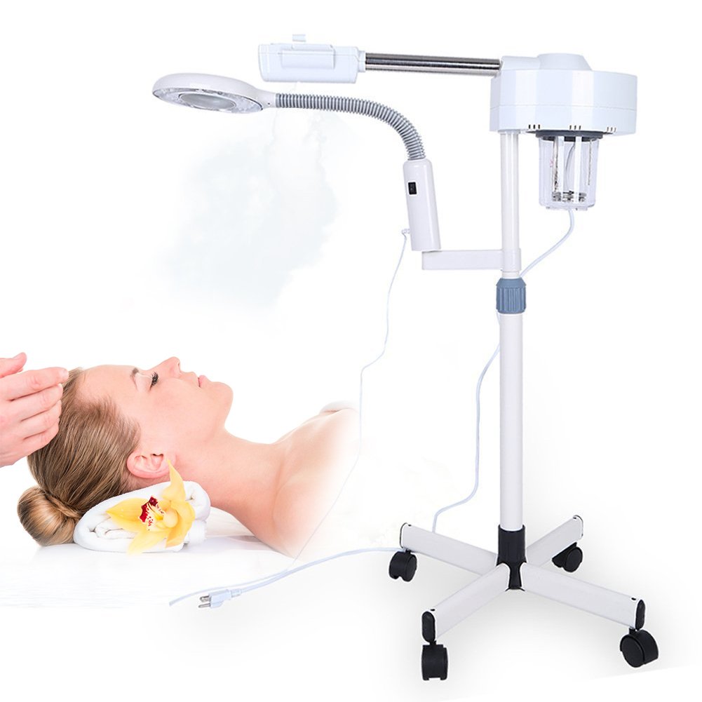 5X Magnifying Facial Steamer Lamp with Humidifier - Professional Spa LED Floor Lamp for Skin Care, Beauty & Cosmetology | Perfect for Home Salon, Facial Treatments & Skin Hydration Therapy