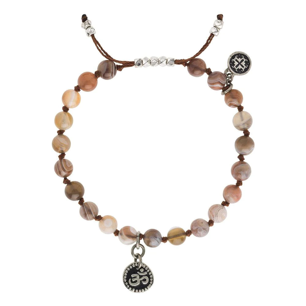 Botswana Agate Adjustable Bracelet for Women - Healing Crystal Beaded Stretch Bracelet for Meditation, Yoga & Positive Energy - Mala + Mantra Handmade Spiritual Jewelry