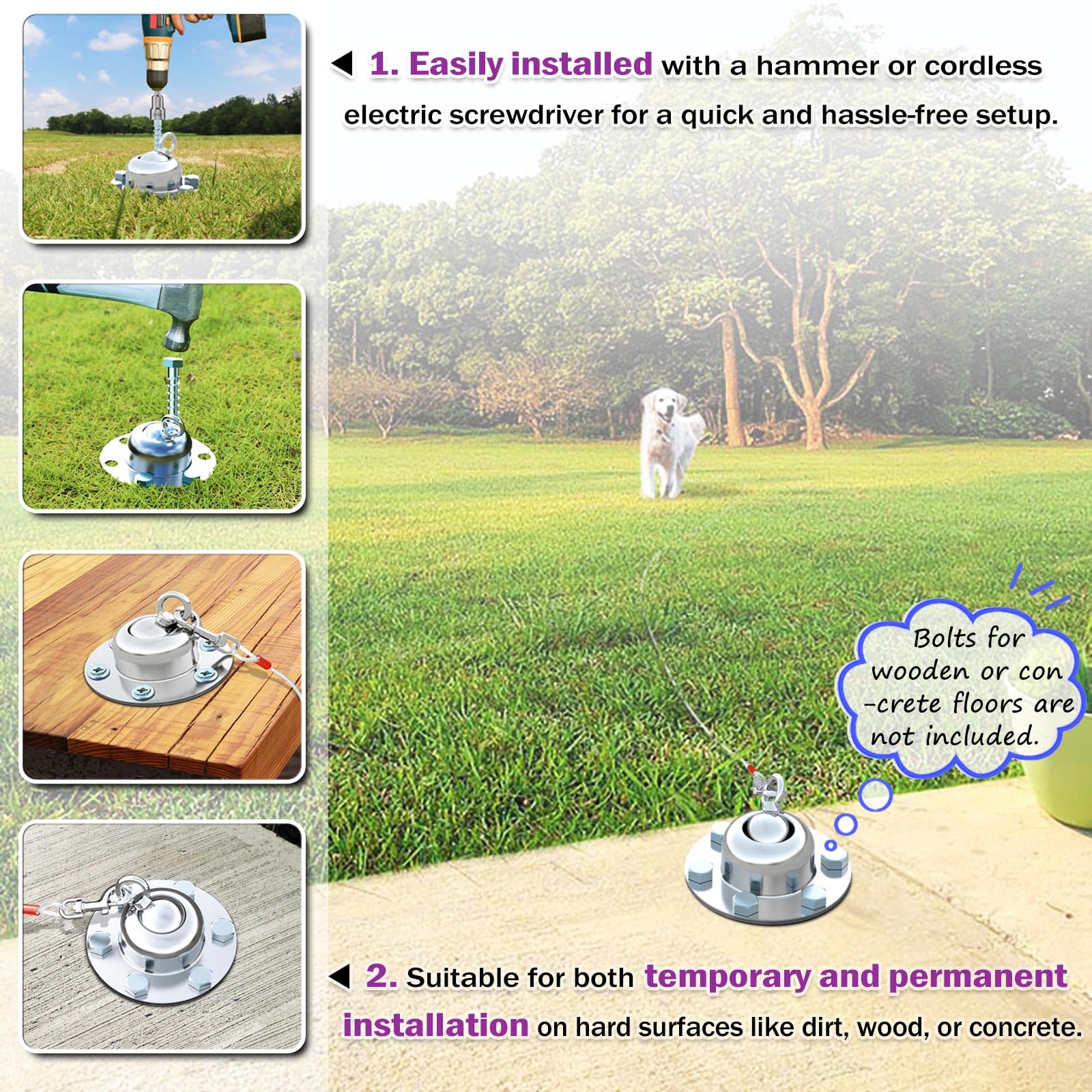 360° Swivel No Tangle Dog Tie Out Cable with Heavy Duty Stainless Steel Stake - 20ft Reflective Dog Run for Small to Large Dogs - Perfect for Backyard, Camping & Outdoor Use (Silver)