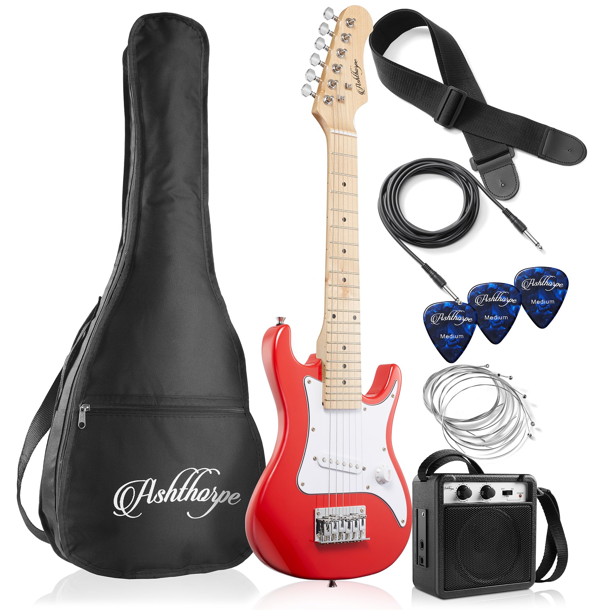 Ashthorpe 30-inch Beginner Electric Guitar Kit with 10W Amplifier, Gig Bag, Strings, Strap & Picks - Complete Starter Package for Kids & Adults (Red) | Perfect for Home Practice, Music Lessons & Rock Band Performances
