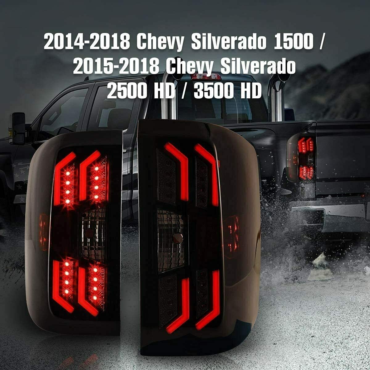 ROXX LED Taillight Assembly for 2014-2018 Chevy Silverado 1500 2500 3500 - Black Smoke Lens LED Tail Lights & Brake Lamps (Pair) - Upgrade Your Truck's Style & Safety for Night Driving & Off-Road Adventures