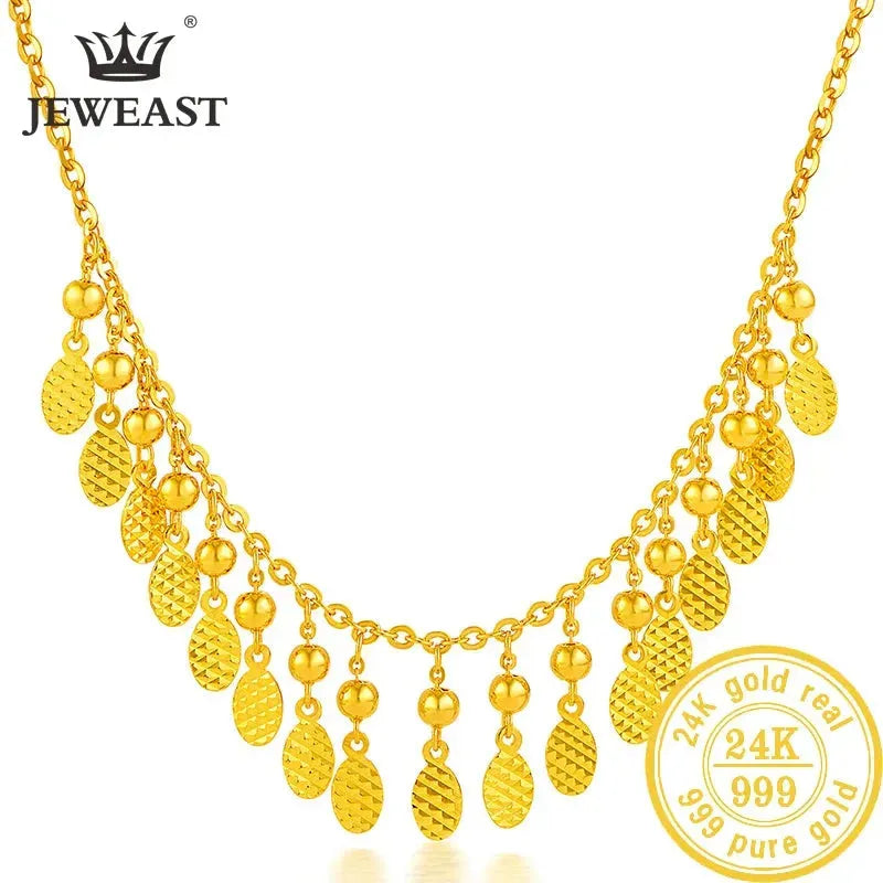 24K Pure Gold Necklace for Women - Real AU 999 Solid Gold Chain, Classic & Trendy Fine Jewelry - Perfect for Parties, Weddings, Anniversary Gifts & Everyday Luxury (2023 New Arrival)