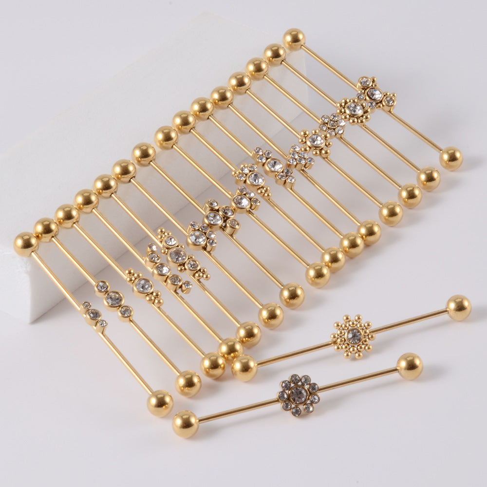 16G Gold & Silver Geometric Double Industrial Barbell Earring | DL2311 - Perfect for Cartilage Piercing, Helix, and Industrial Style Jewelry