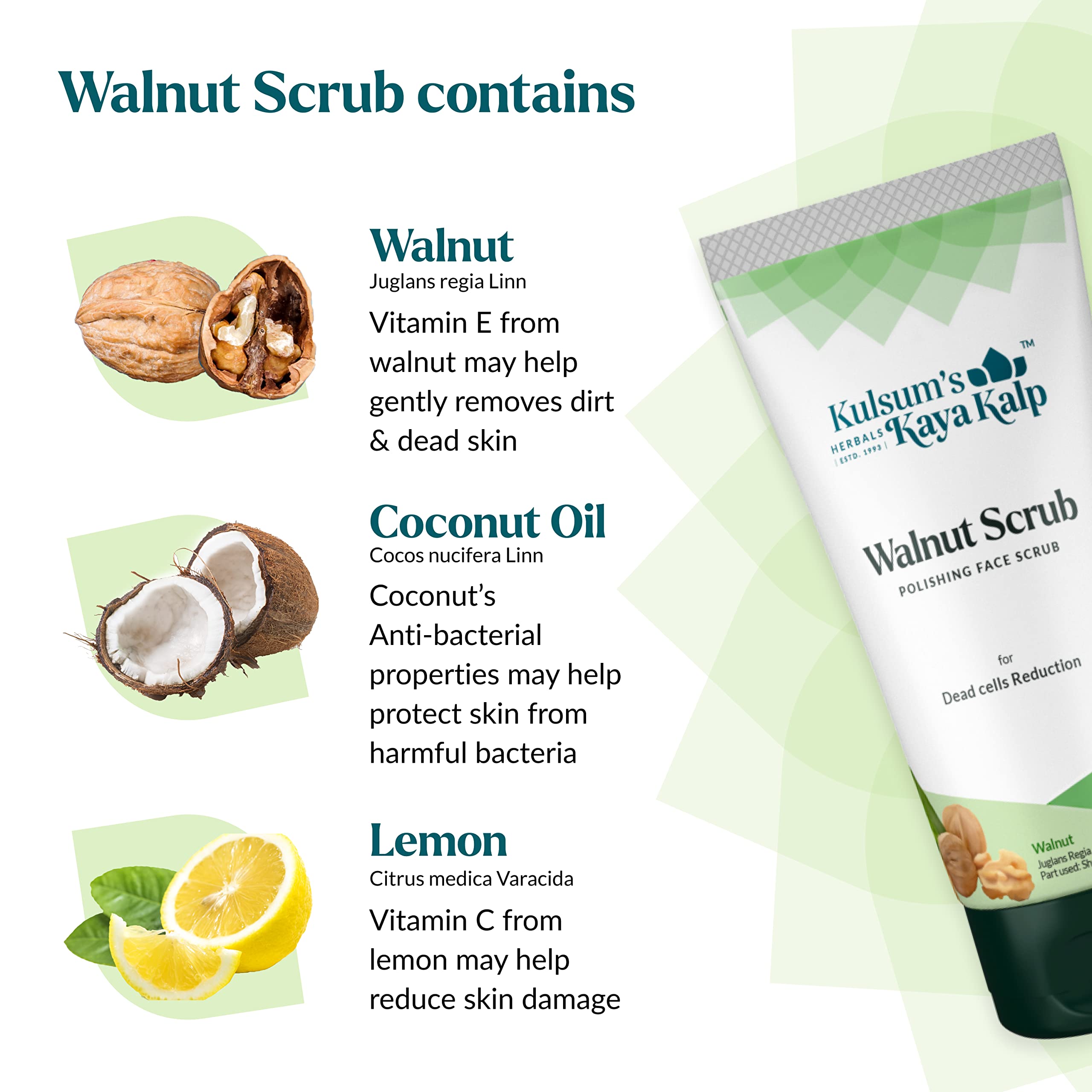 Kulsum's Kaya Kalp Herbals Walnut Scrub - Natural Dead Skin Cell Exfoliator, 120g | Gentle Face & Body Polish for Radiant Skin | Perfect for Daily Skincare Routine