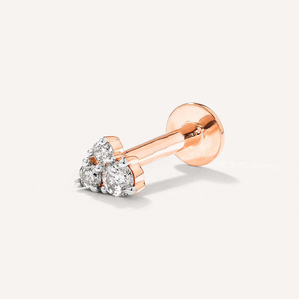10k Rose Gold Diamond Trio Helix Single Stud Earrings for Women - Perfect for Everyday Wear, Parties & Special Occasions