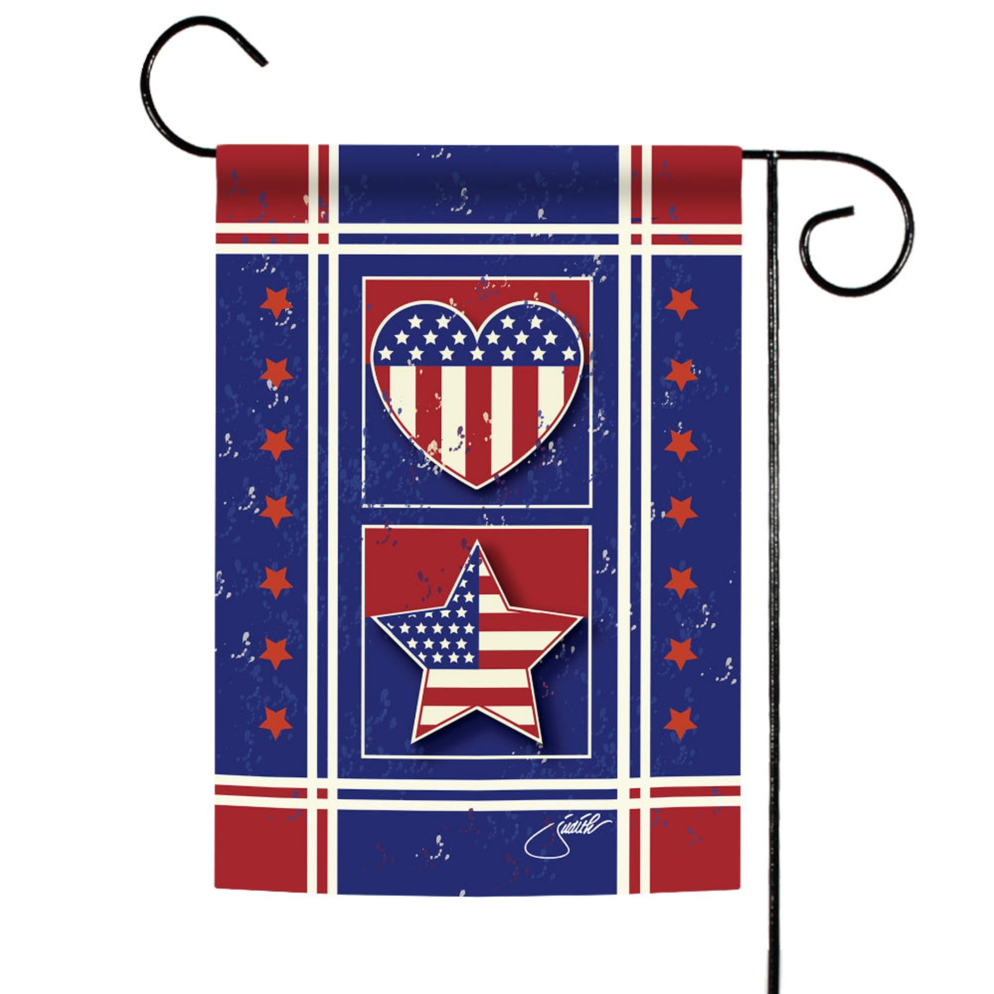 Toland Home Garden 12x18 Inch Double Sided Patriotic American Flag - Stars Stripes & Hearts Design for Outdoor Yard, House & Military Decor | Perfect for 4th of July, Memorial Day & Veterans Day Celebrations