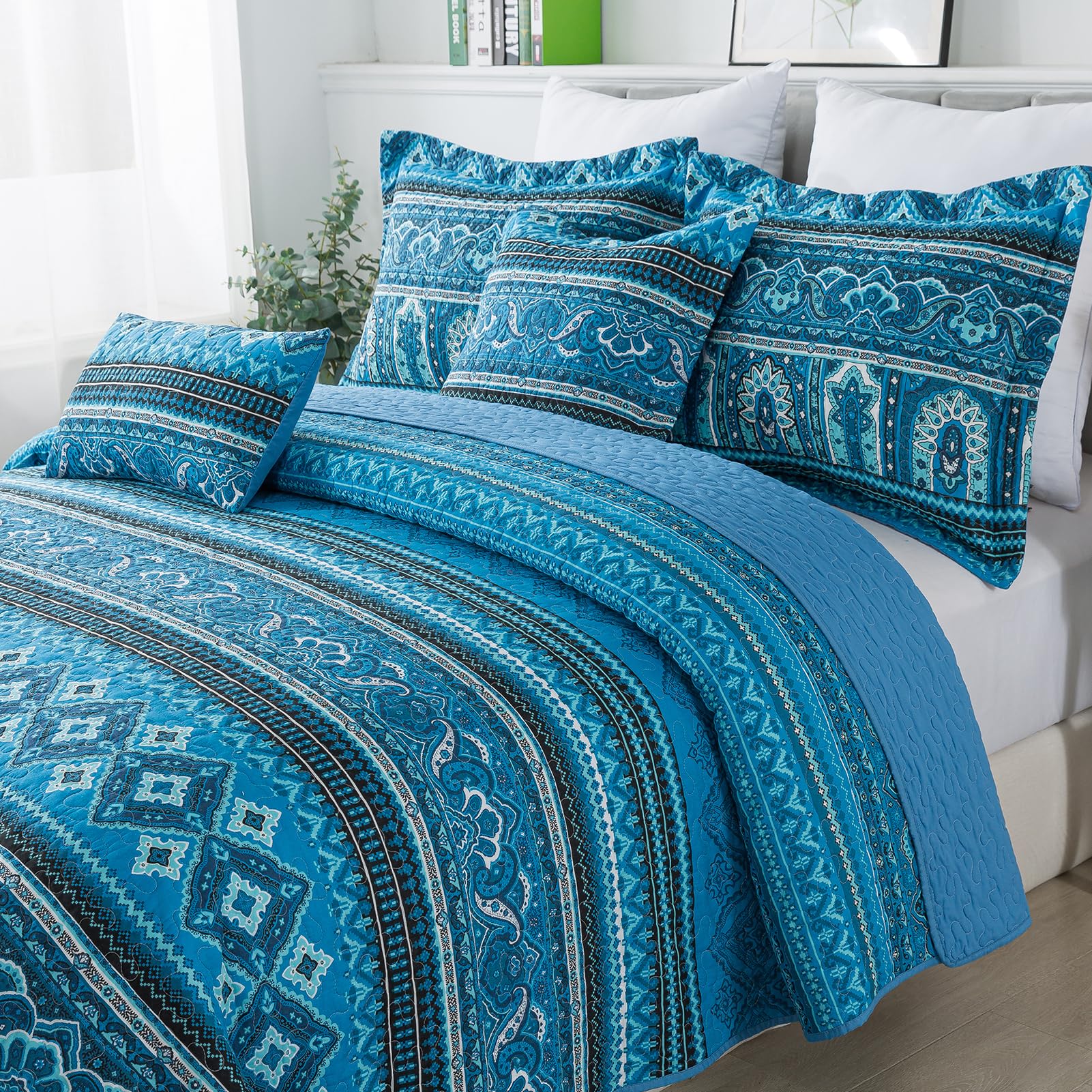 Queen Size Cotton Quilt Bedding Set - Lightweight Boho Bedspread, 3-Piece Quilt Set (90x98 Inch) for All Seasons | Perfect for Bedroom Decor, Guest Room & Cozy Home Styling