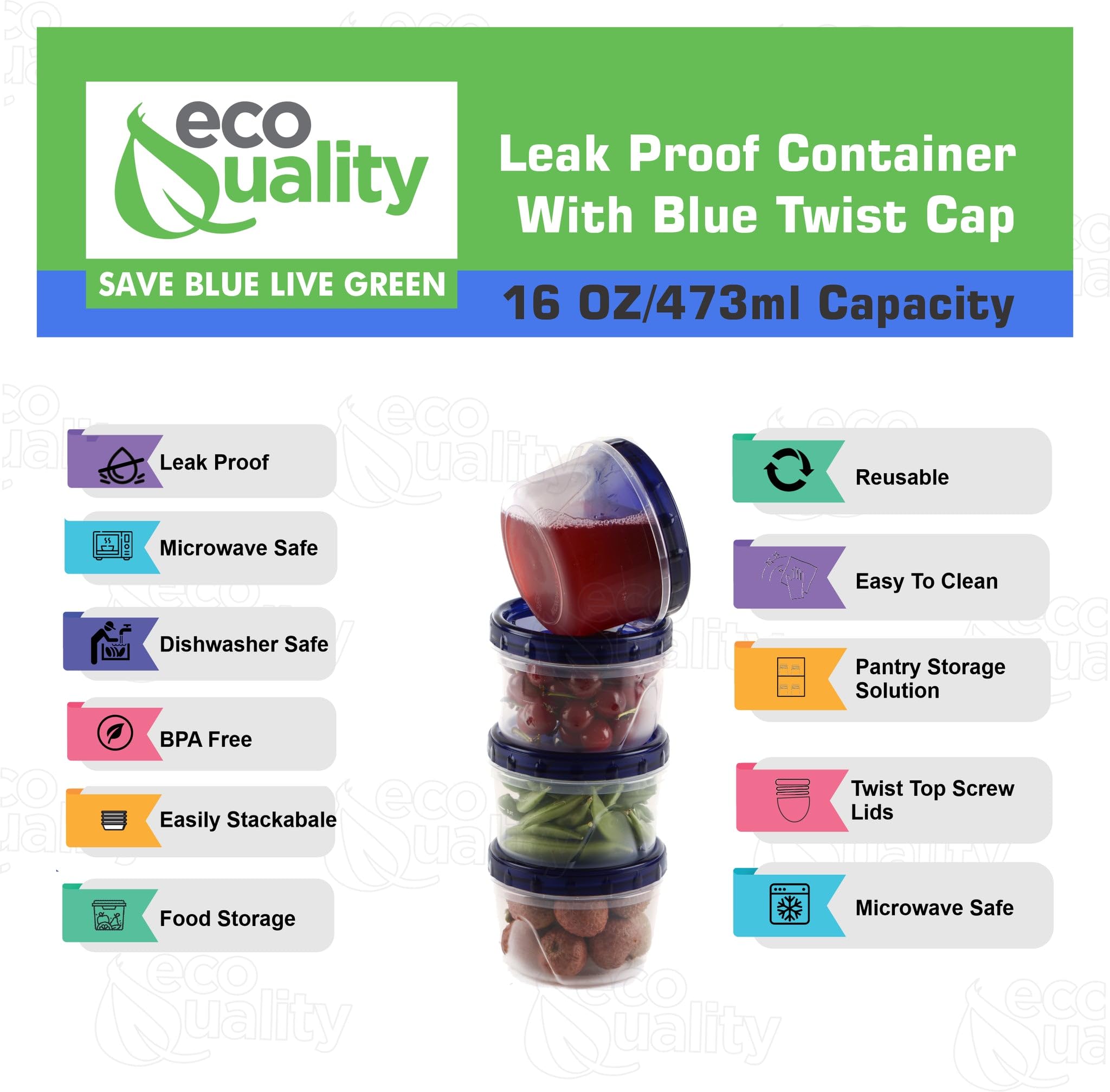 [25 Pack] 16oz Airtight Plastic Food Storage Containers with Twist & Seal Lids - BPA-Free, Leakproof, Reusable & Stackable Meal Prep Containers for Lunch, Snacks, Leftovers & On-the-Go Food Storage