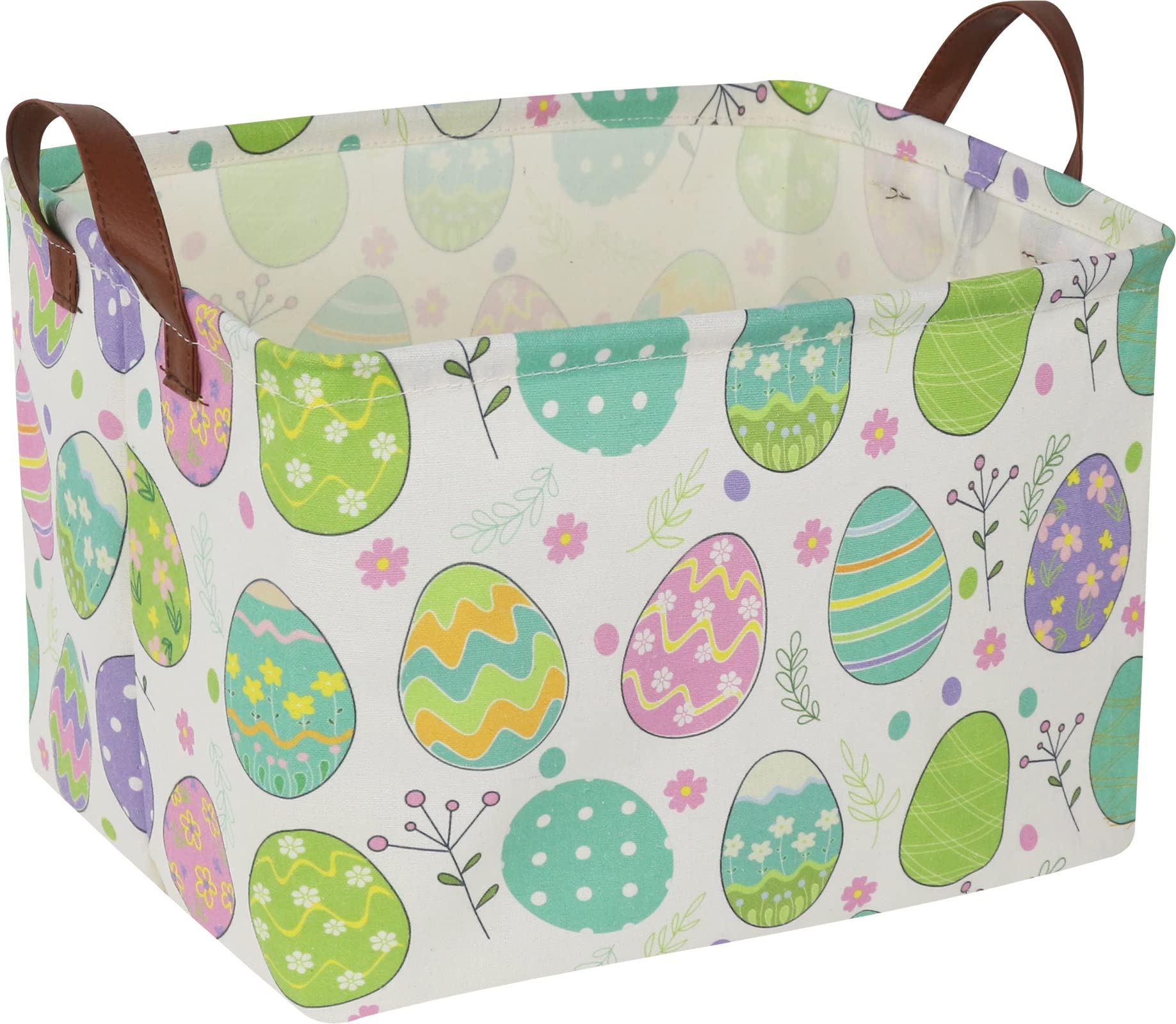 Large Empty Rectangular Colorful Easter Basket for Boys and Girls - Hand-Painted Easter Eggs Design - Kids Toy Storage Bin & Baby Room Decor - Perfect for Easter Gifts, Toy Organization, and Nursery Decoration
