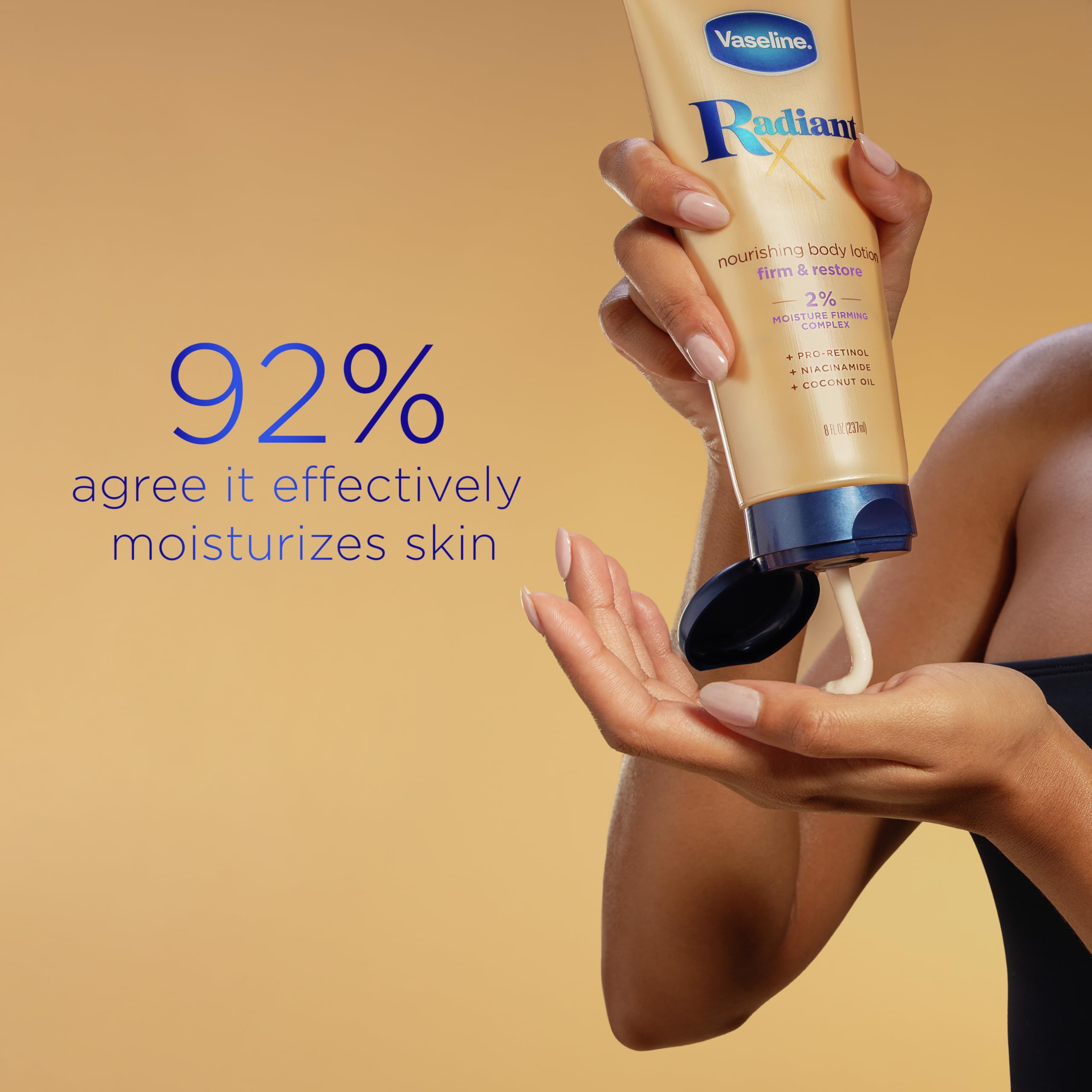 Vaseline Radiant X Firm & Restore Body Lotion with Pro-Retinol, Niacinamide & Coconut Oil - 8 oz Nourishing Moisturizer for Dry Skin - Perfect for Daily Hydration & Nighttime Skincare Routine