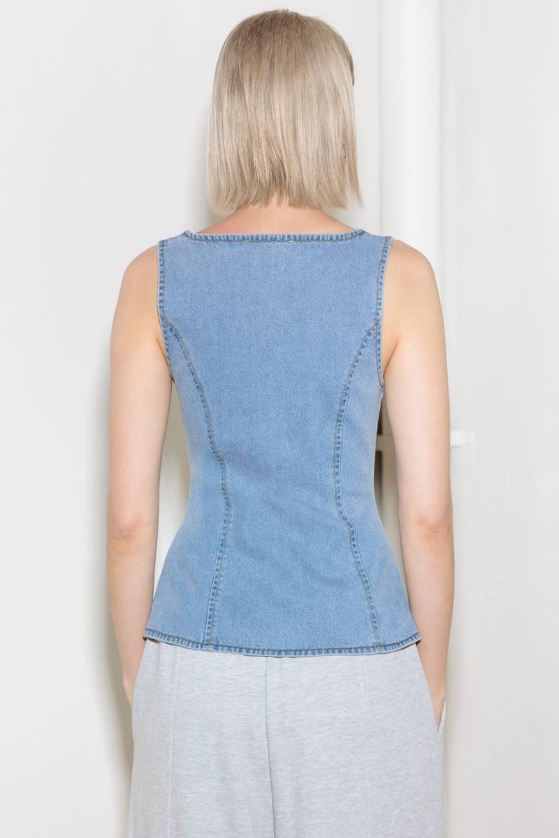 Almost Angelic Light Indigo Denim Top for Women | Vintage Style Distressed Denim Shirt | Perfect for Casual Outfits & Boho Fashion