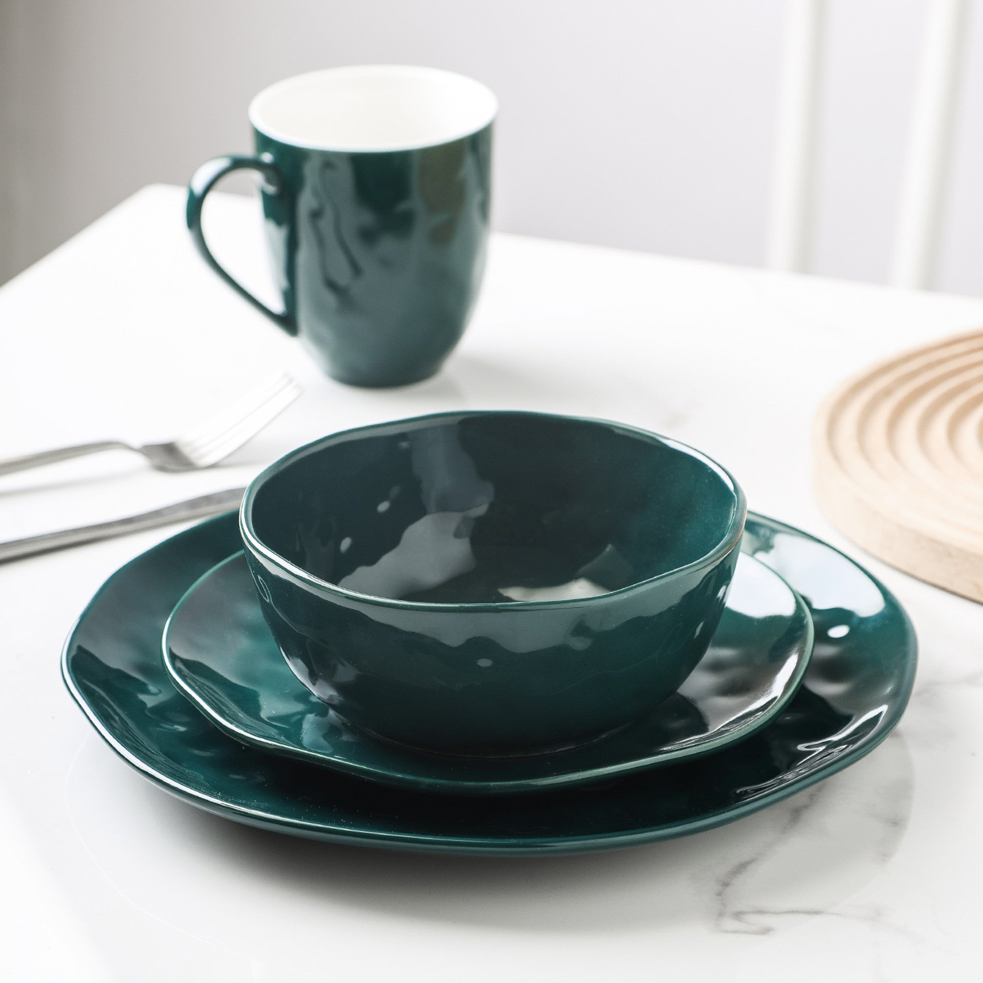 Ivy Porcelain Dinnerware Set - Elegant Green Tableware for Fine Dining & Special Occasions | Perfect for Weddings, Anniversaries & Dinner Parties
