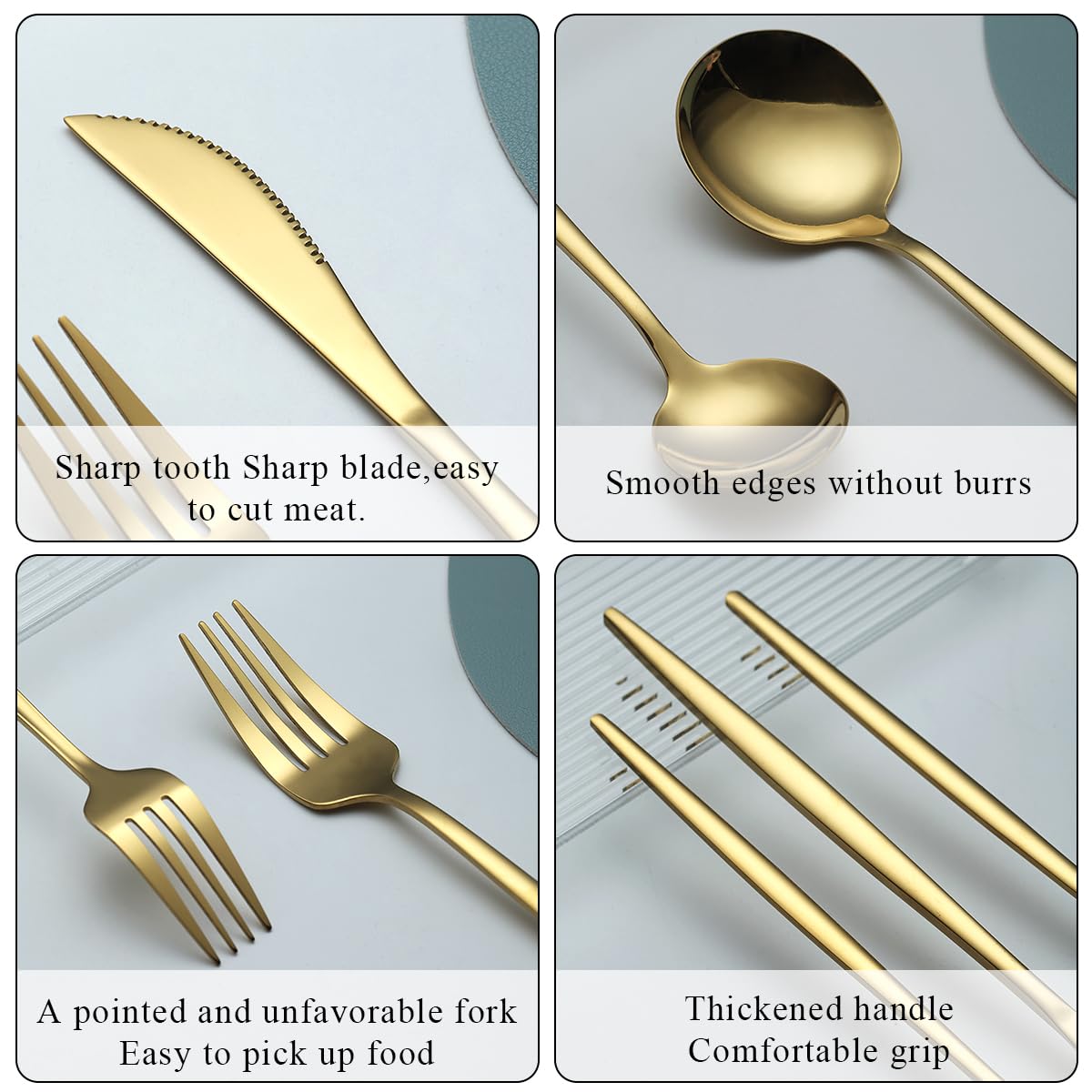 Evanda 60-Piece Gold Silverware Set for 12, Titanium Gold Plated Stainless Steel Flatware Set - Knives, Forks & Spoons Cutlery for Wedding, Party, Birthday & Restaurant Use | Elegant Dining & Dishwasher Safe