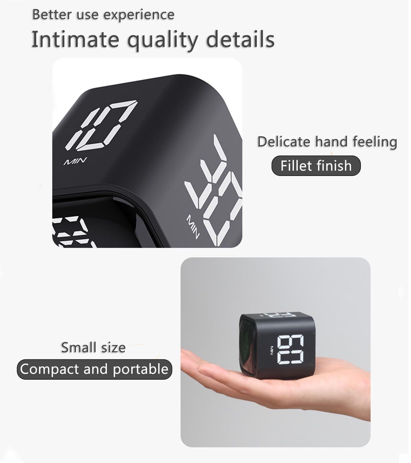 Rechargeable Digital Cube Pomodoro Timer - 5/10/30/60min & Custom Countdown with Vibration & Adjustable Alarm - Productivity Tool for Office Work, Kitchen Cooking, ADHD Kids Study & Focus (White)