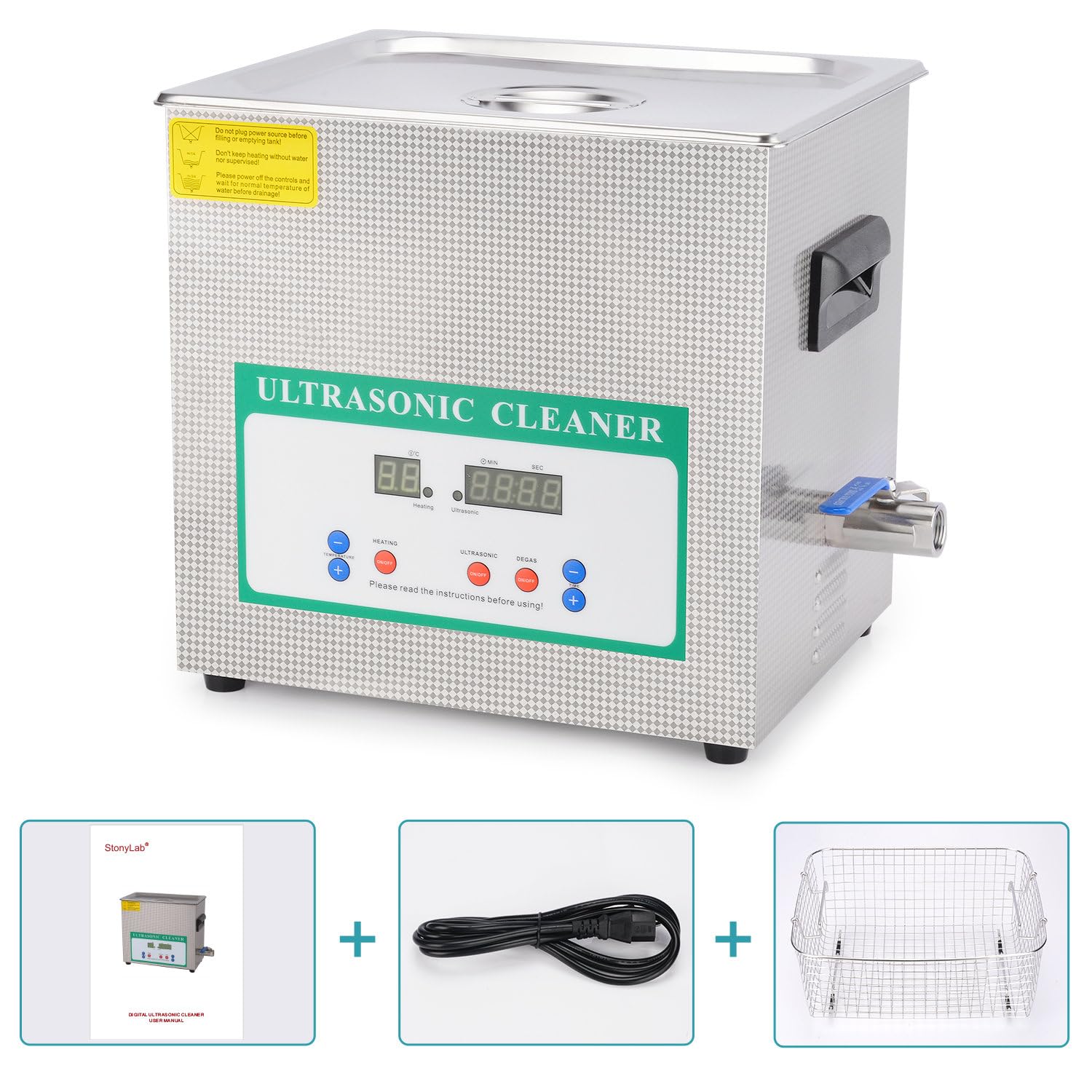 Stonylab Professional 10L Ultrasonic Cleaner - Stainless Steel Digital Timer & Heat Control for Jewelry, Glasses, Dentures, Lab Tools - 110V All-Purpose Cleaning Solution for Home & Laboratory Use