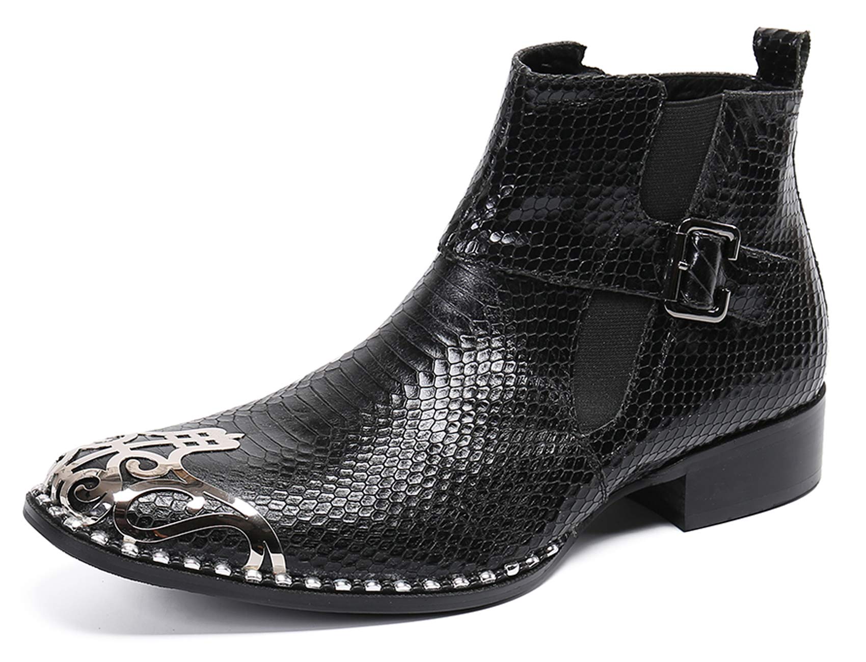 Santimon Men's Western Chelsea Boots - Leather Dress Boots with Metal Tip & Zipper | Stylish Cowboy Boots for Casual Wear, Office & Night Out