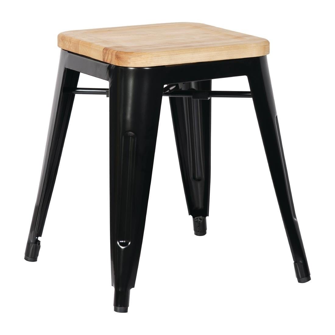 Bolero Low Metal Bar Stools with Wooden Seat Pad - Black Counter Height Stools for Kitchen Island, Breakfast Nook & Home Bar Decor