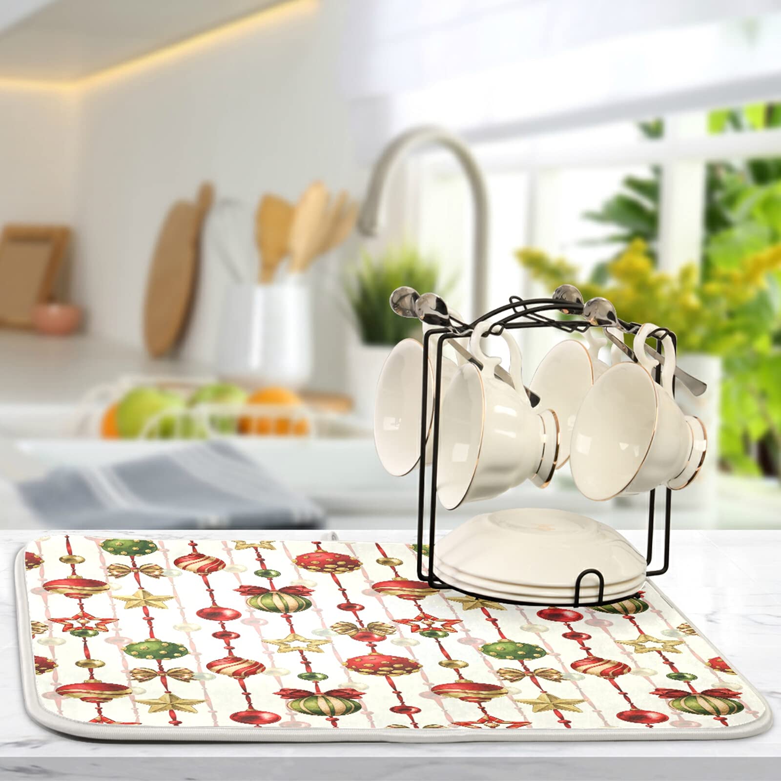 Christmas Dish Drying Mat 16x18 Inch - Absorbent Kitchen Decor for Countertops & Baby Bottles