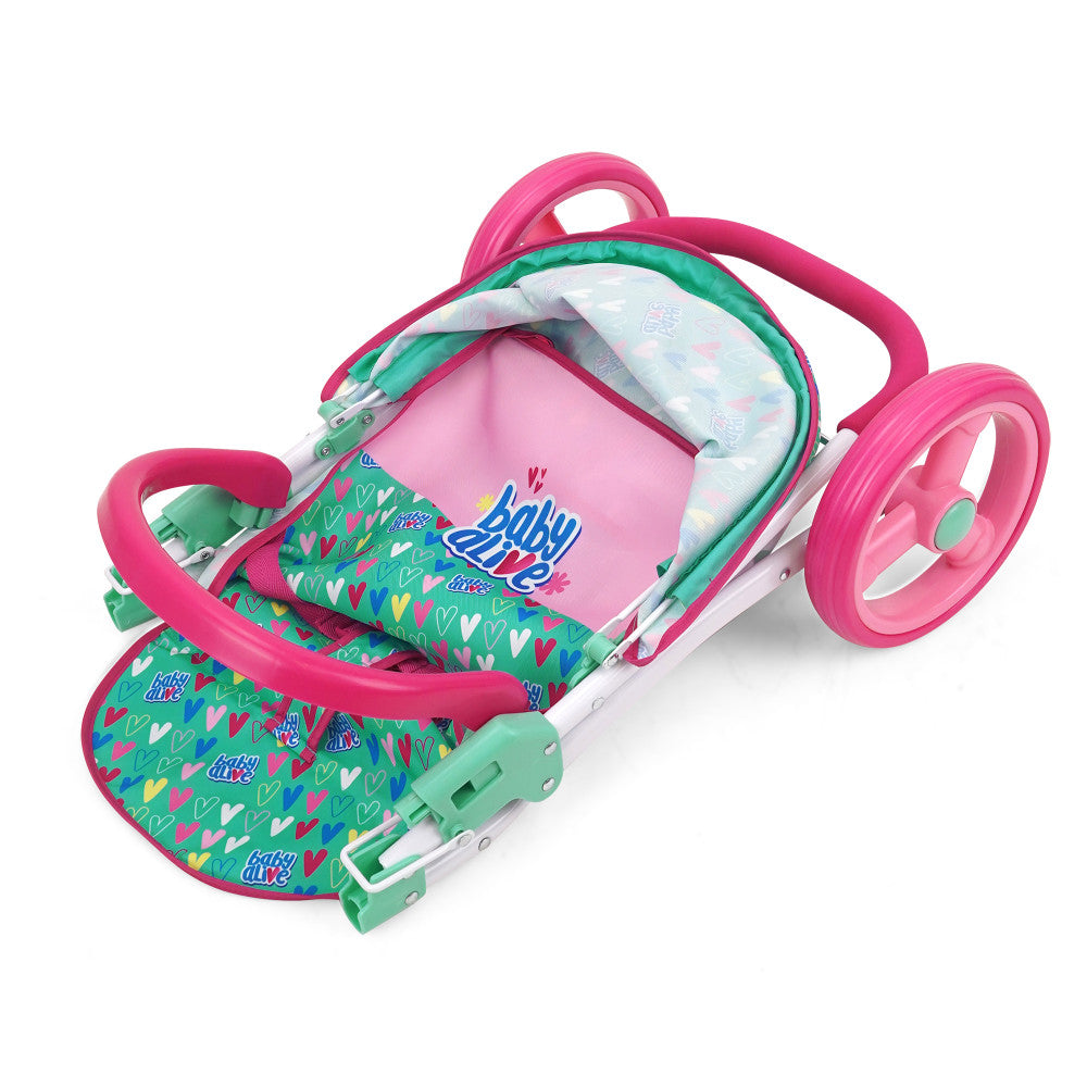 Baby Alive Heart Themed Doll Jogging Stroller - Pink & Green Playset for Toddlers | Pretend Play, Outdoor Walks & Role-Playing Games