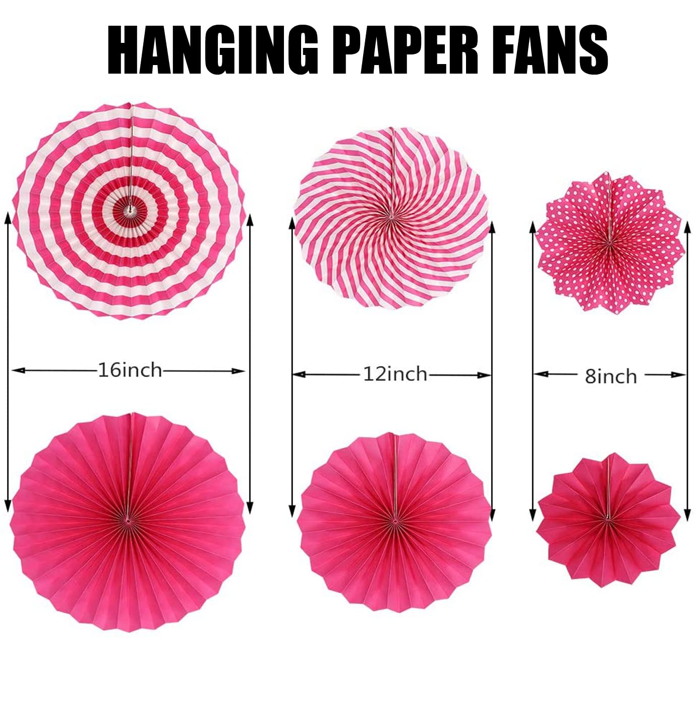 6 Pack Hot Pink Paper Fans Set - Party Decorations for Birthday, Wedding, Graduation Events - Perfect for Home, Office & Event Decor