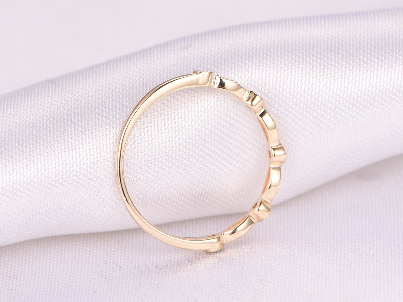 14K Yellow Gold Half Eternity Wedding Band - Micro Pave Diamond Engagement Ring for Women - Stackable Ring for Bridal Sets, Anniversary & Everyday Wear