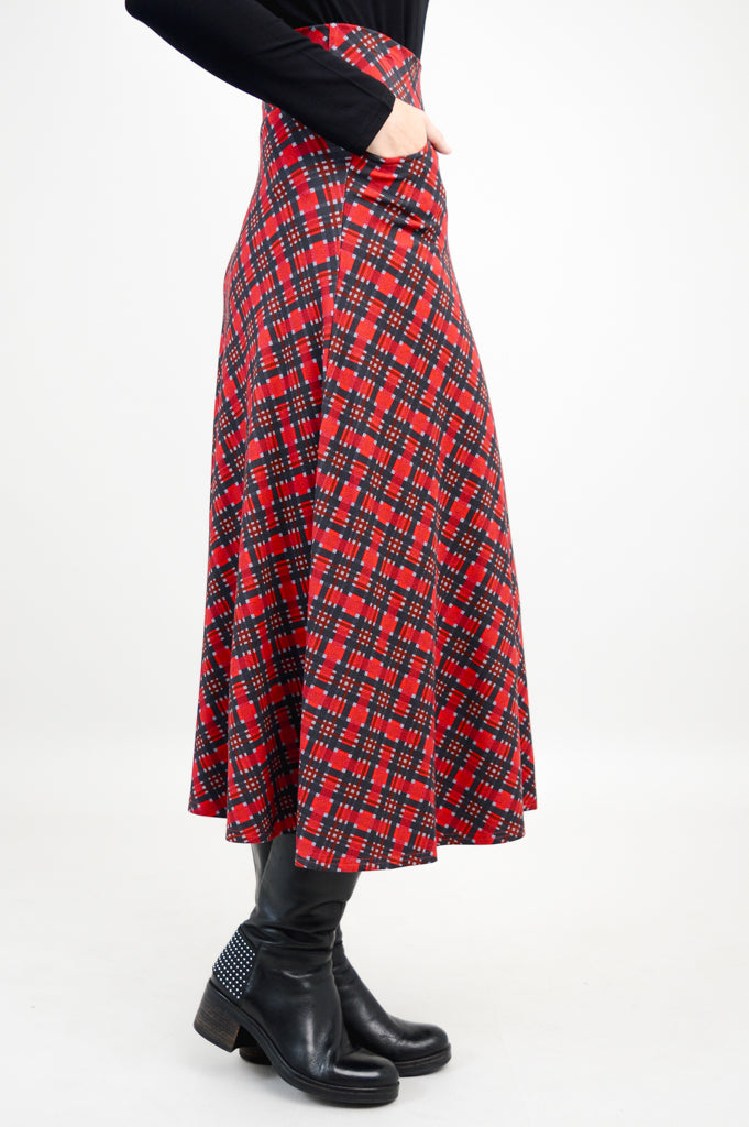 Gillian Skirt - Stylish Cherry Plaid Bamboo Midi Skirt for Women | Perfect for Casual Outings, Office Wear & Summer Fashion