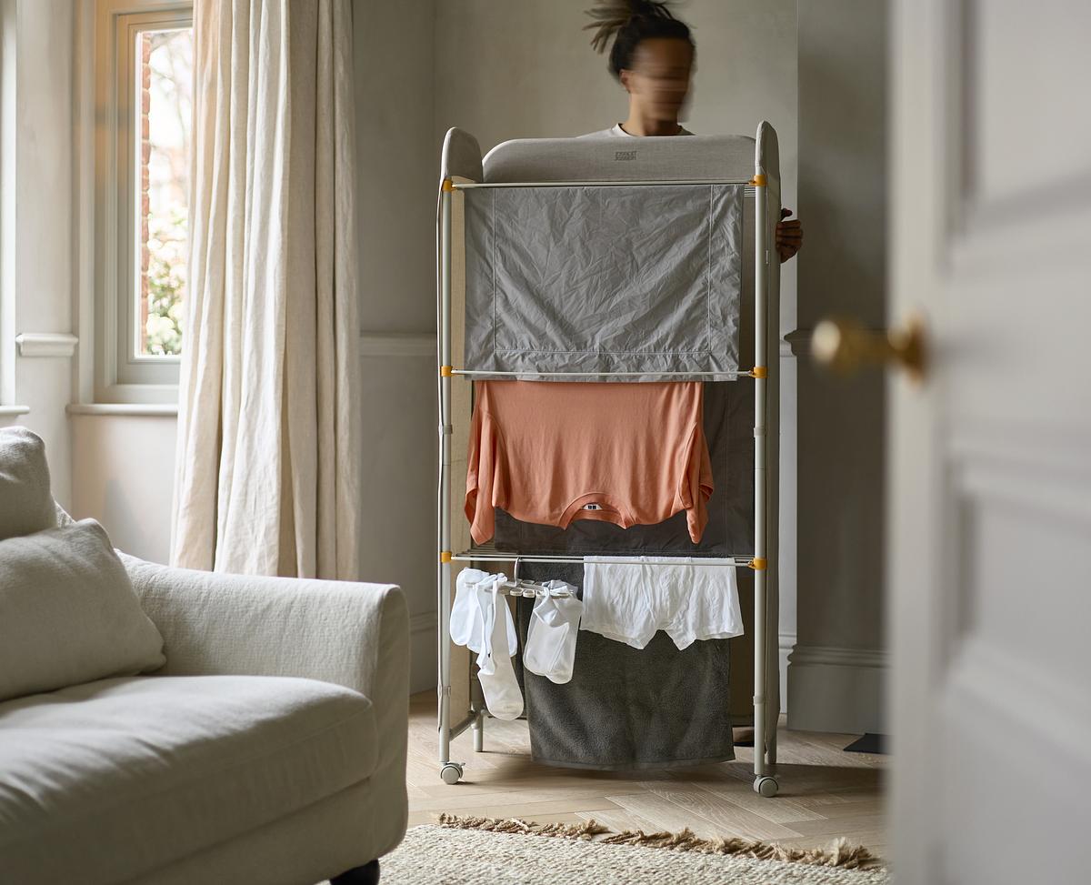 Eclipse™ 3-Tier Foldable Clothes Drying Rack with Mesh Screen - Space Saving Laundry Organizer for Small Apartments & Dorm Rooms