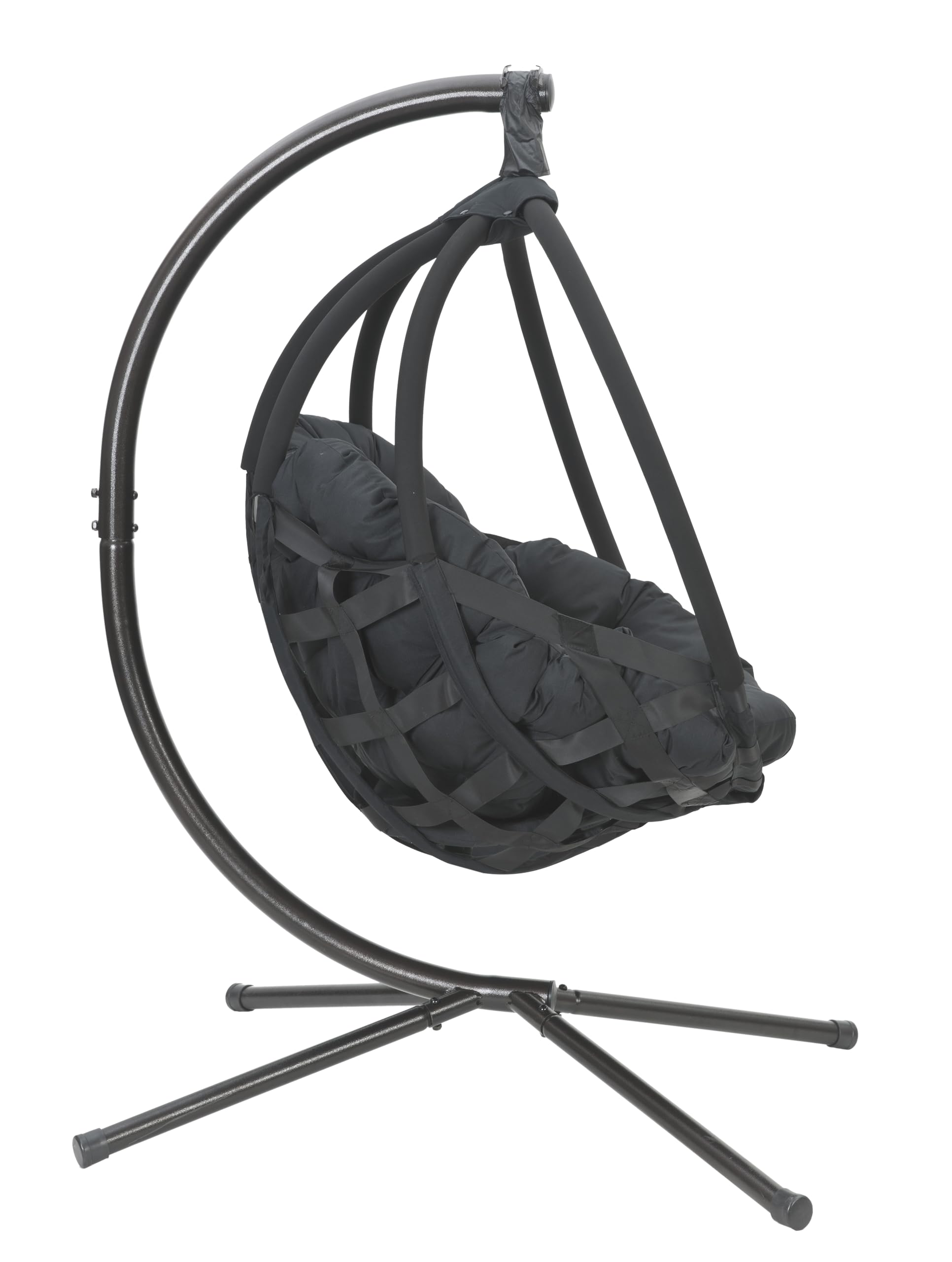 FlowerHouse Hanging Ball Chair with Stand - Black Overland Patio Swing Chair for Outdoor Garden, Balcony, or Backyard Relaxation