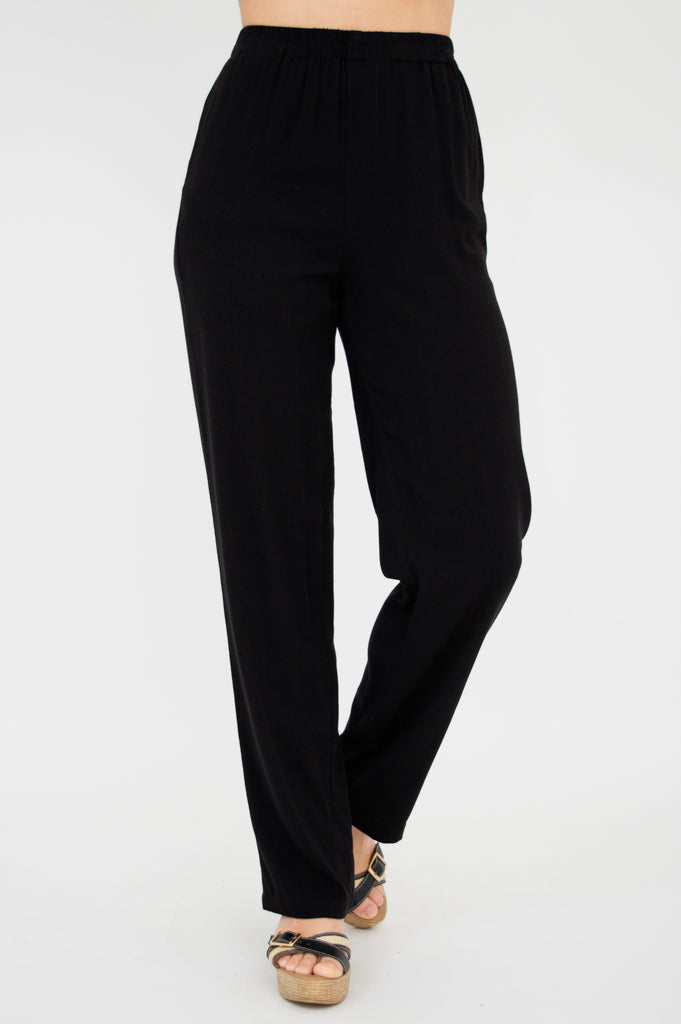 Bella Women's Linen Bamboo Pants - Black, Comfortable & Breathable for Summer, Lounge, Travel & Casual Wear