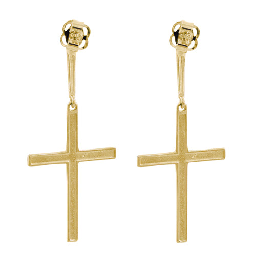 14K Yellow Gold Dangling Cross Earrings for Women - Religious Jewelry Gift for Christmas, Baptism & Church Occasions