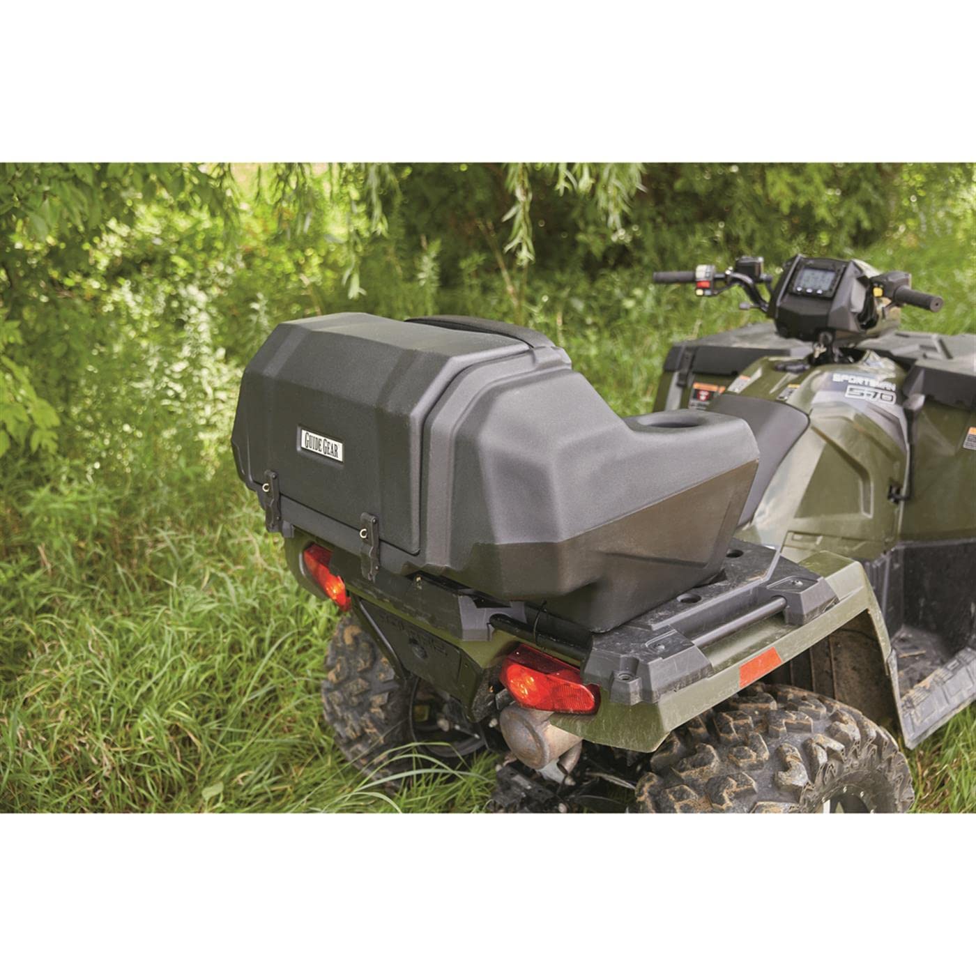 Guide Gear ATV Lounger Seat with Storage - Large Cushion & Cargo Box, Universal ATV Accessories with Helmet Holder for Outdoor Riding & Hunting Comfort