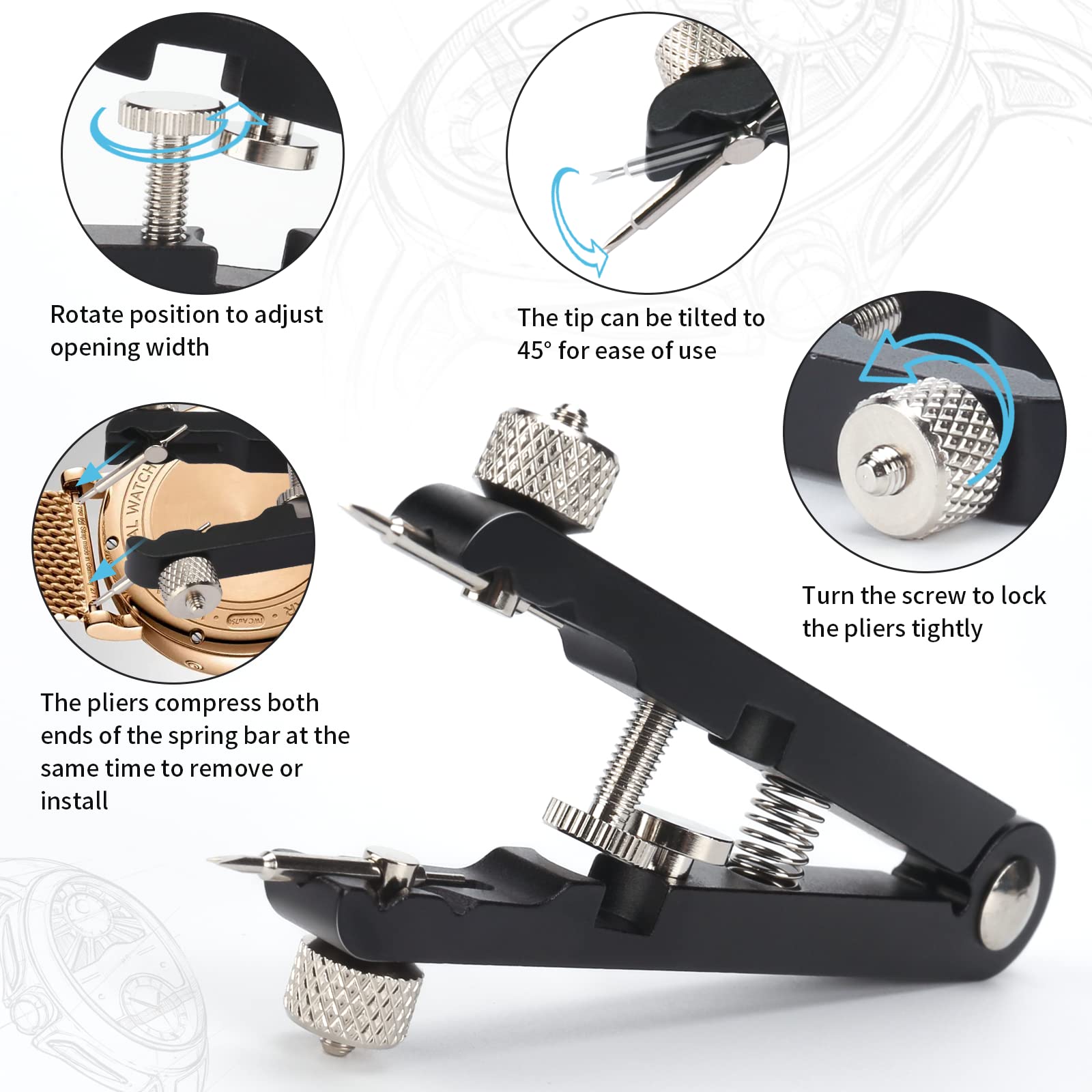Watch Spring Bar Pliers Tool Kit with 8 Durable Tips, Professional Watch Repair Tweezers for Bracelet Strap Band Removal & Link Adjustment - Essential Watchmaker Tool for DIY Enthusiasts & Jewelers