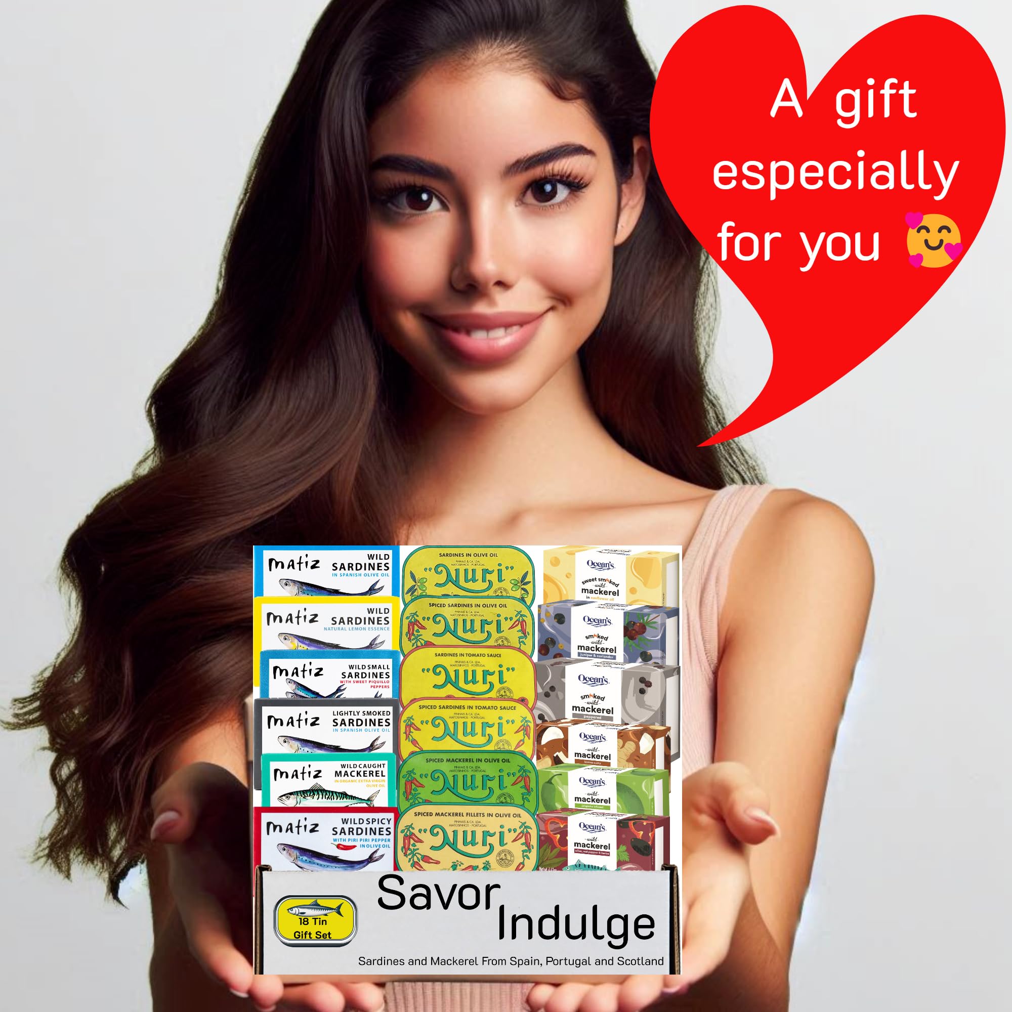 Premium Tinned Fish Sampler Gift Set - 18 Cans of Sardines & Mackerel from Top Brands Nuri, Matiz, Ocean's | Gourmet Seafood Snacks, Pantry Staples, Charcuterie Board Addition, Camping & Emergency Food Supply