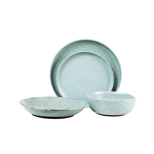 16-Piece Blue Dinnerware Set - Farmhouse Modern Stoneware Plates, Bowls & Mugs - Dishwasher & Microwave Safe - Perfect for Casual Dining, Family Gatherings & Everyday Use