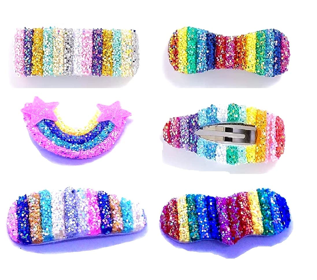 DRP Unicorn Hair Clips for Girls - Cute Bunny & Rainbow Hair Accessories with Glitter - Pack of 4 Stylish Hair Clips for Kids & Baby Girls - Perfect for School, Parties, and Everyday Fashion