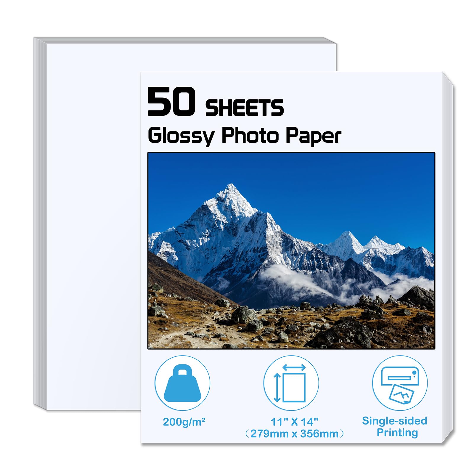 ZBEIVAN 11x14 Glossy Photo Paper - 50 Sheets, 200 GSM, Premium Inkjet Printer Paper for Dye Ink - Ideal for Photo Printing, Scrapbooking & Professional Photography