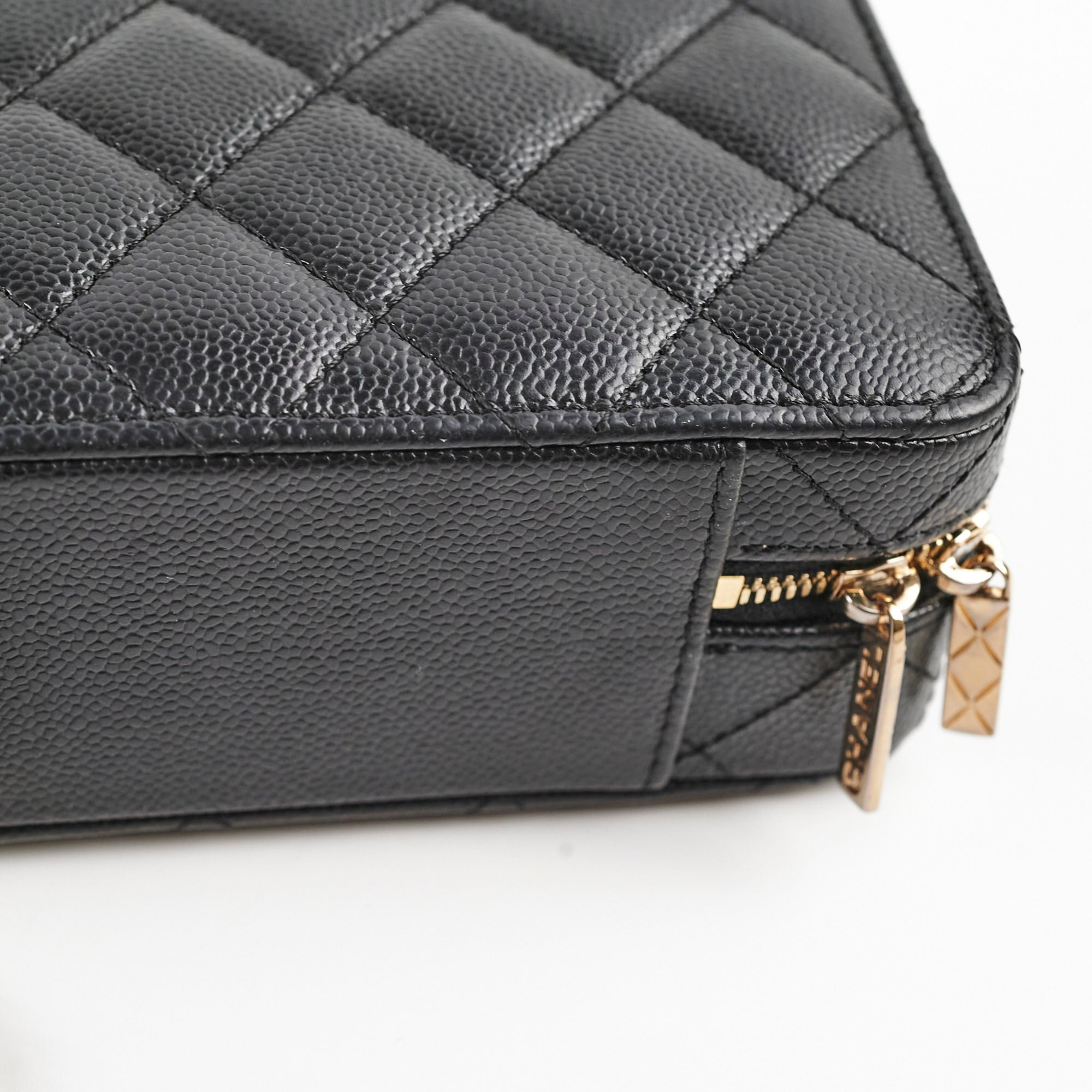 Authentic Chanel Caviar Vanity Bag with Top Handle - Microchipped Black Leather - Perfect for Evening Events & Luxury Travel Accessories