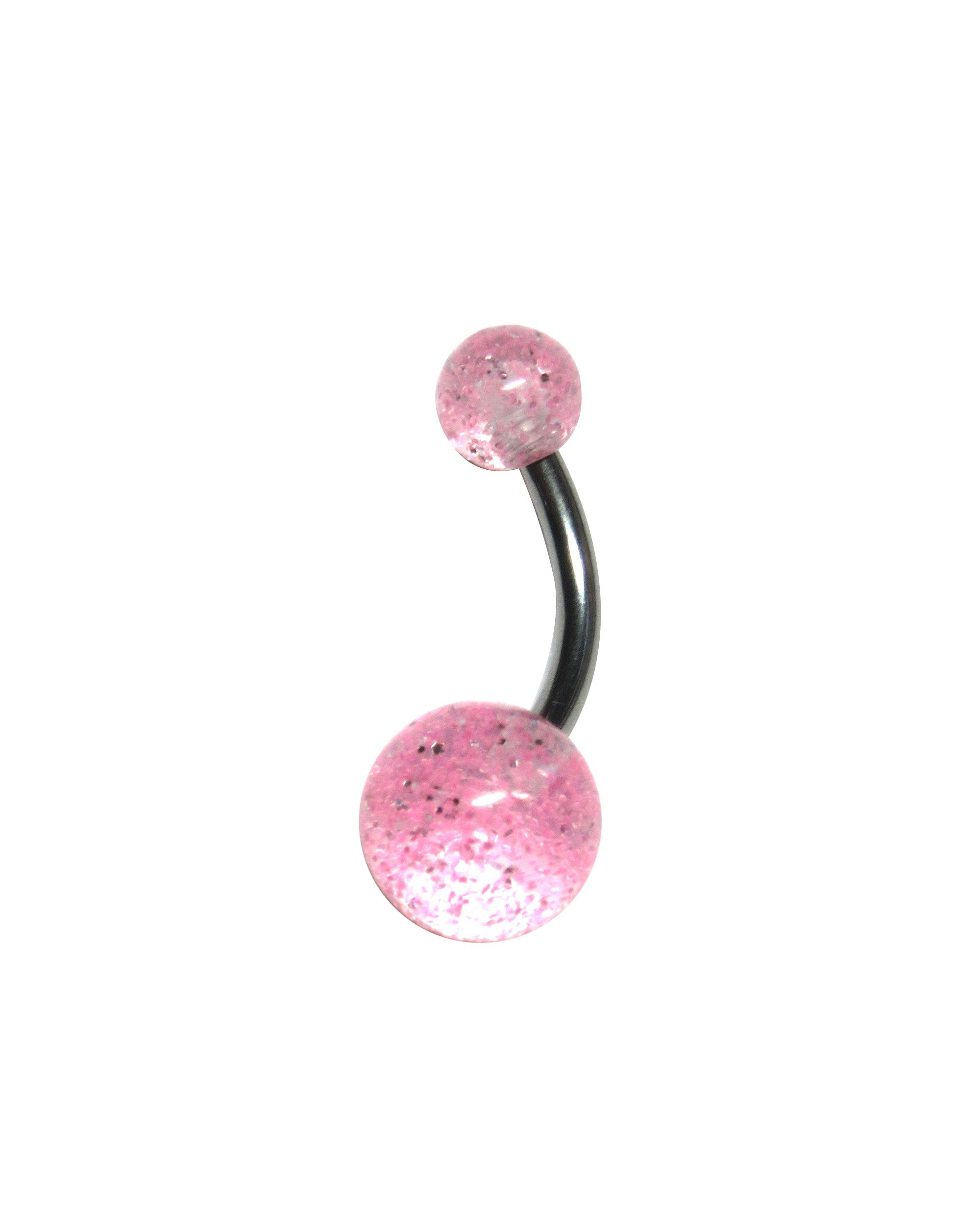 14g Light Pink Glitter Belly Ring - 1/4
