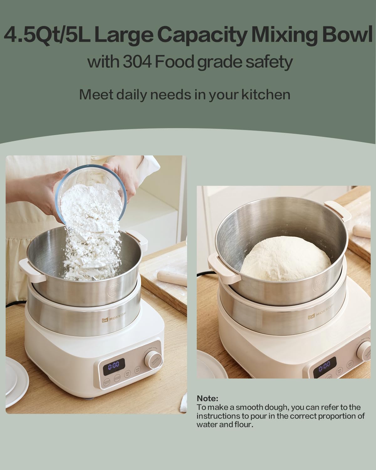 Electric Dough Maker with Proofing Function - 4.5Qt Stainless Steel Mixer with Microcomputer Timer & Dough Hook - Perfect for Baking Bread, Pizza, Pasta & Pastries at Home