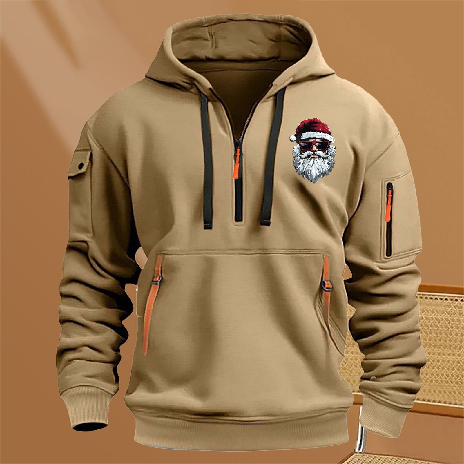 Men's Lightweight Half Zip Hoodie - Loose Fit Pullover for Christmas & Casual Wear