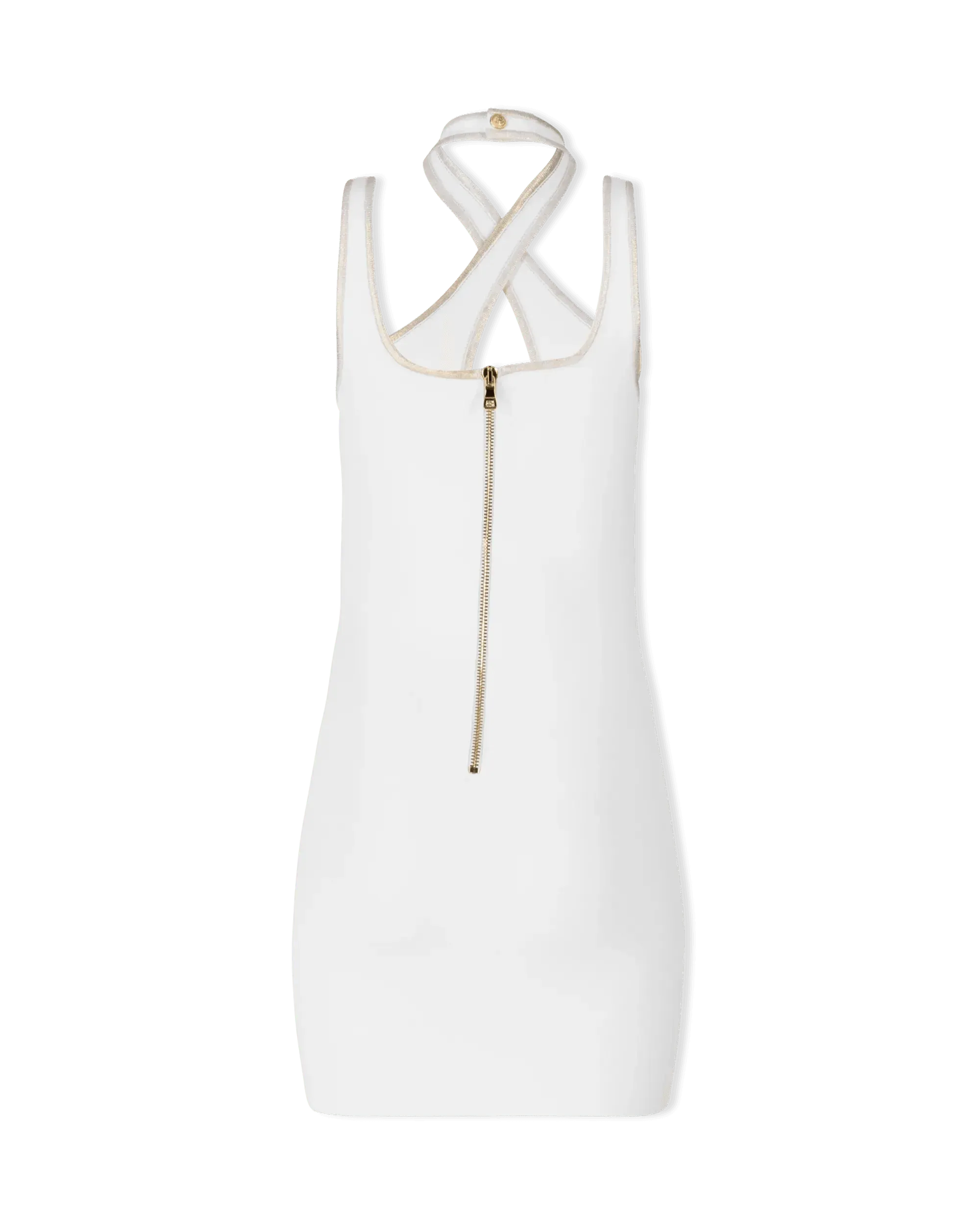 Elegant Gold Trim Halter Neck Knit Mini Dress for Women | Summer Party, Date Night & Beach Outfit