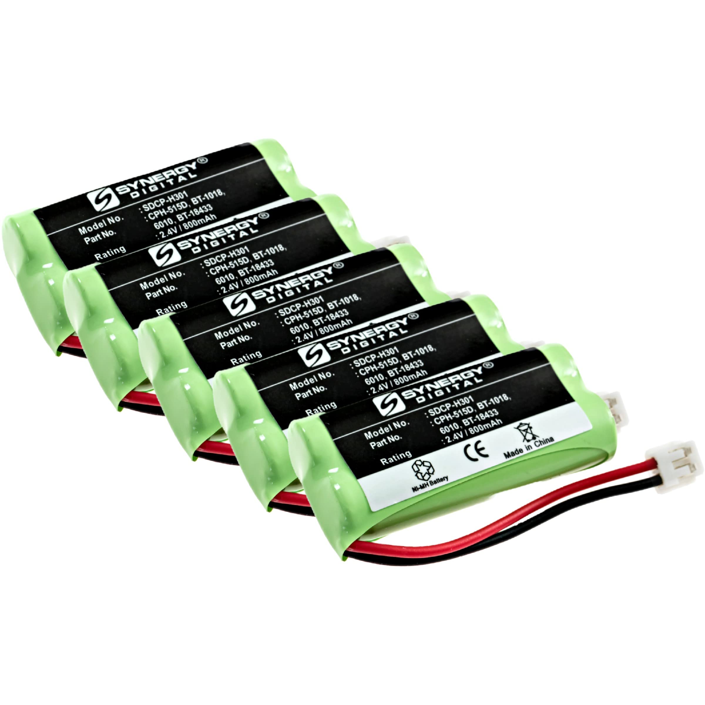 Synergy Digital Cordless Phone Batteries - 5-Pack Ni-MH 2.4V 800mAh Replacement for Uniden DECT3080-5 | Ultra High Capacity | Perfect for Home & Office Cordless Phones