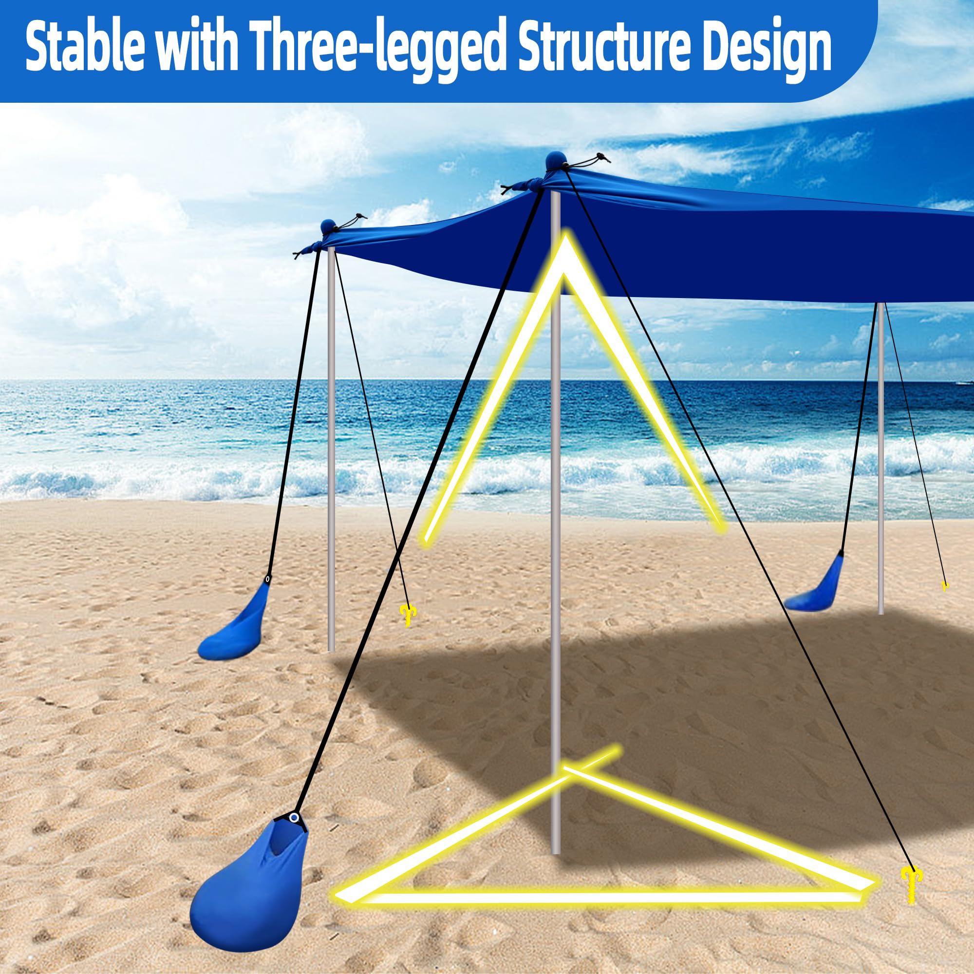 UMARDOO 10x10FT Portable Beach Tent - UPF 50+ Sun Shelter with Carry Bag, Wind Resistant Canopy for Family Outdoor Travel, Camping, Picnics & Beach Days (Blue)