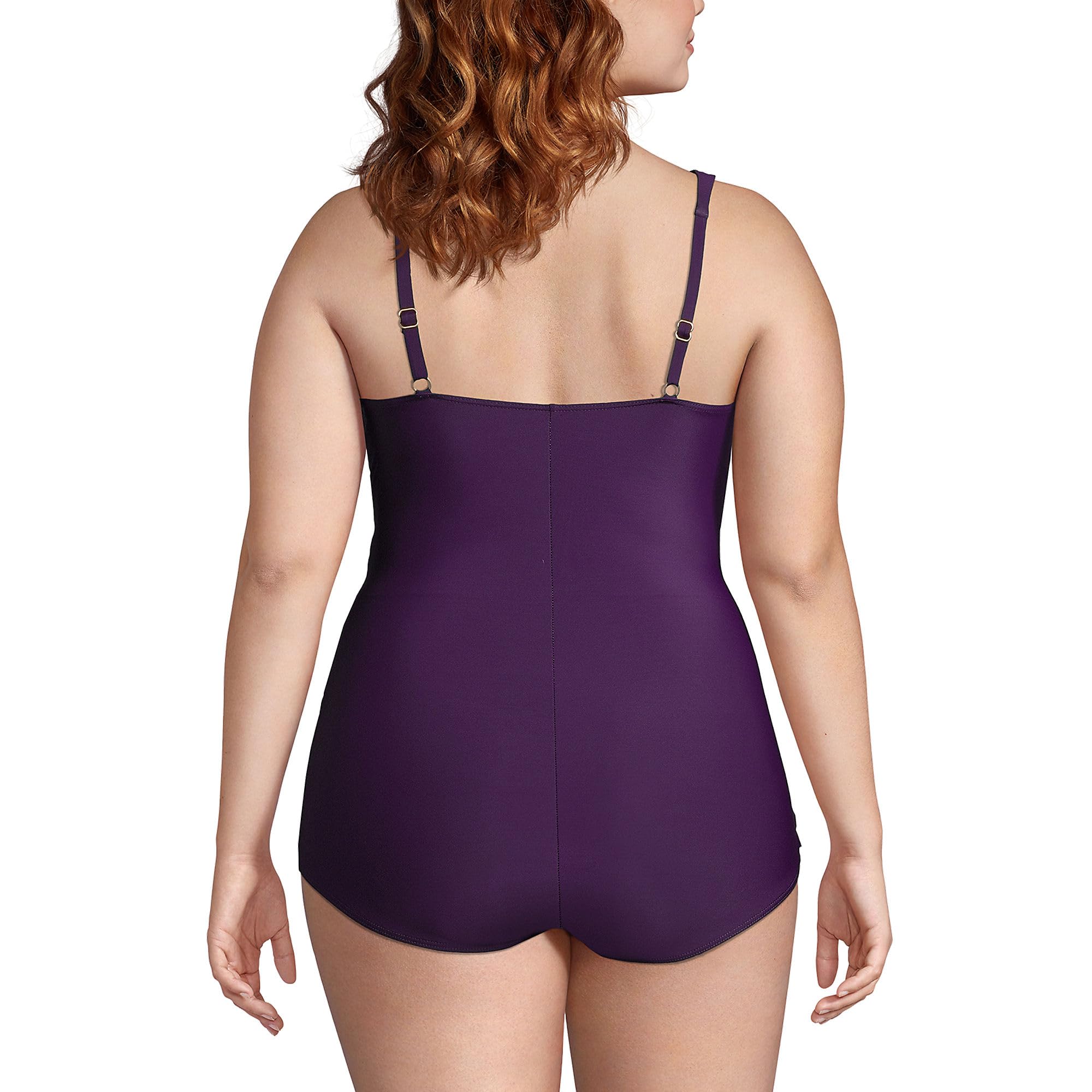 Lands' End Women's Tummy Control Swimsuit - Chlorine Resistant One Piece Skirted Bathing Suit for Swimming, Beach & Vacation