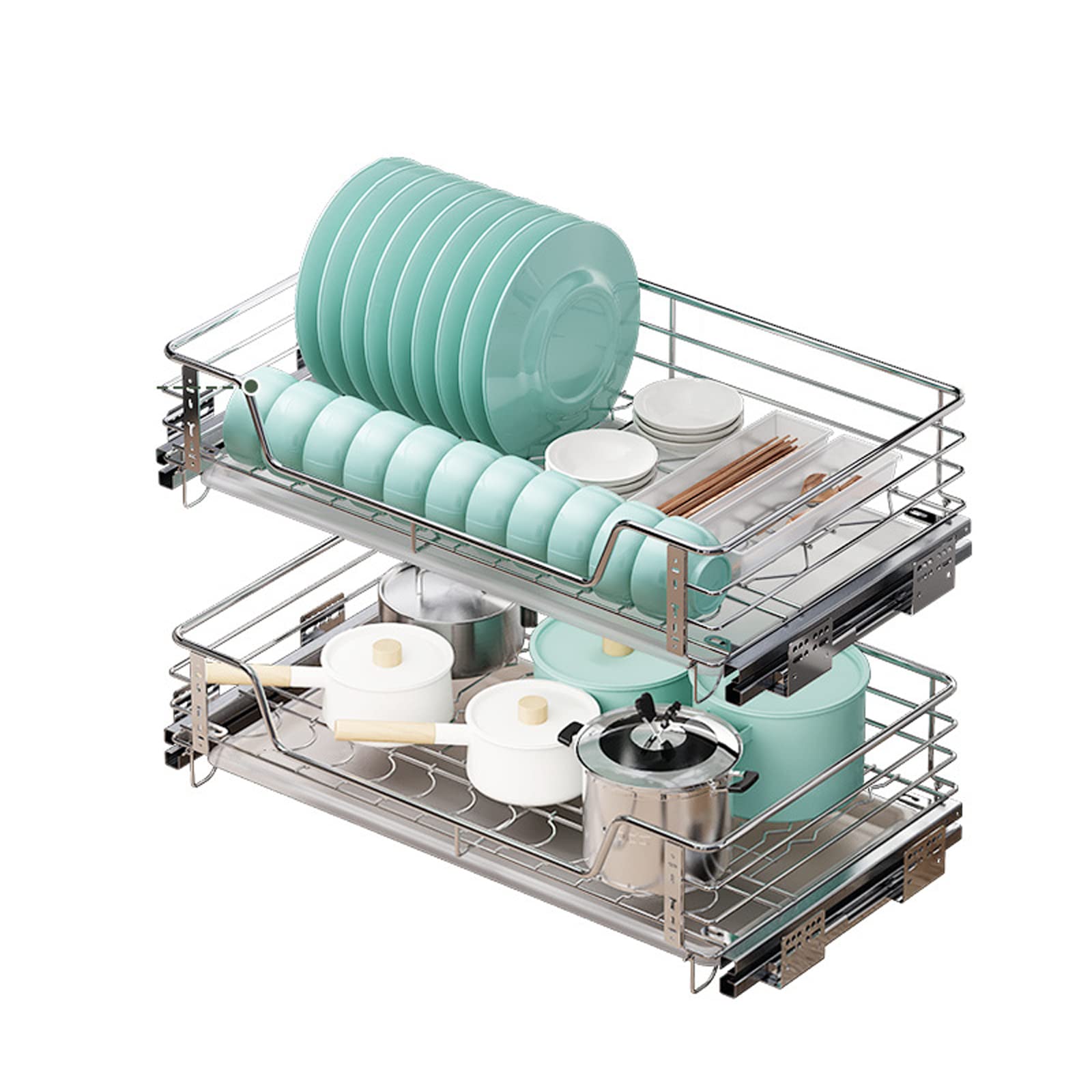 Stainless Steel Pull Out Dish Rack & Kitchen Cabinet Organizer - Under Sink Sliding Basket Drawer for Utensils & Cookware Storage | Perfect for Small Kitchens & Tight Spaces