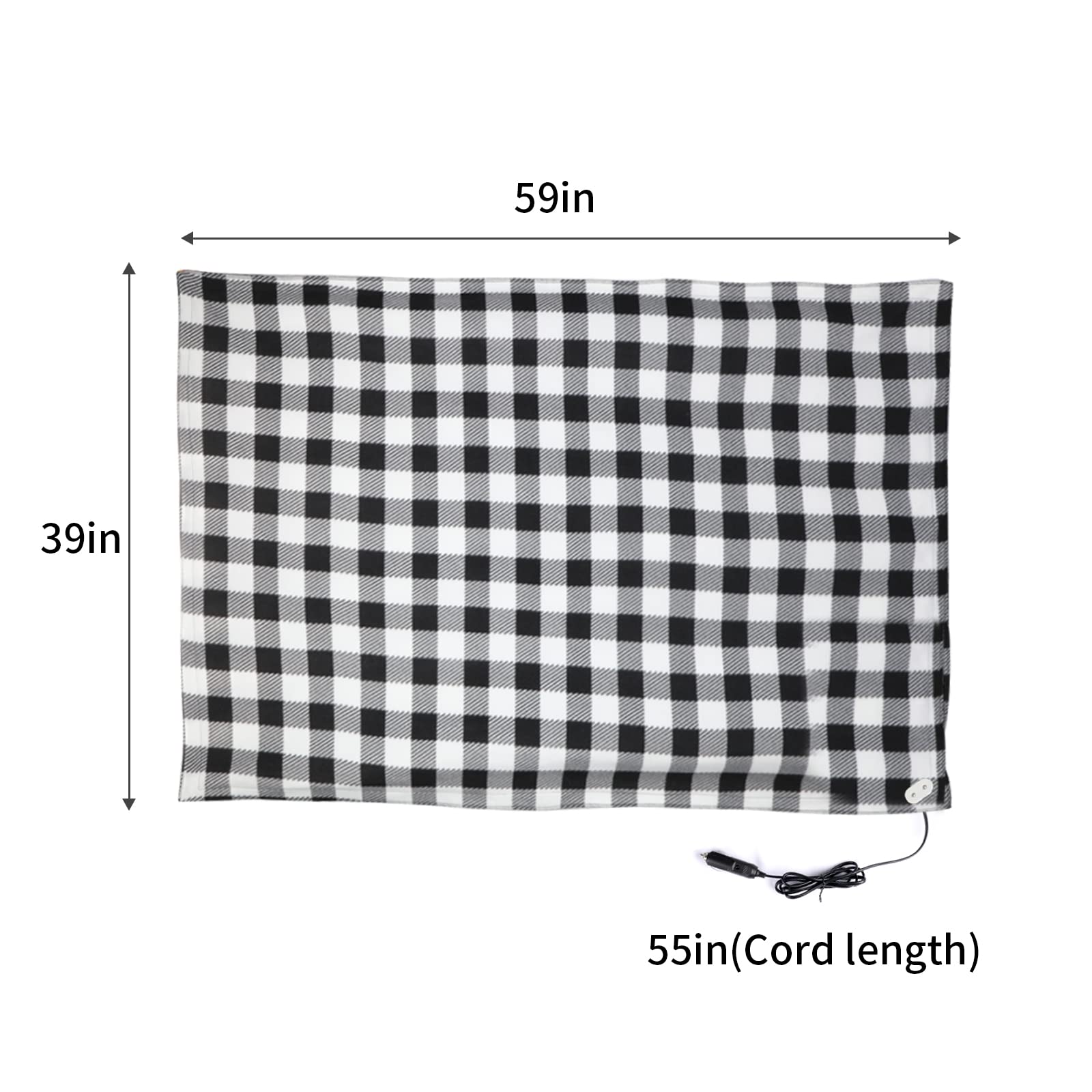 12V Electric Heated Car Blanket - Lightweight Portable Travel Blanket for Cold Weather & Camping - 59