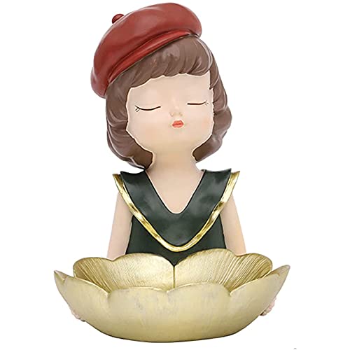 Elegant Resin Girl Figurine Key Holder with Tray - Bow Decor for Keys, Jewelry, Earrings & Candy | Perfect for Home, Office, Living Room & Bedroom Desk Decor | Organize Your Essentials in Style